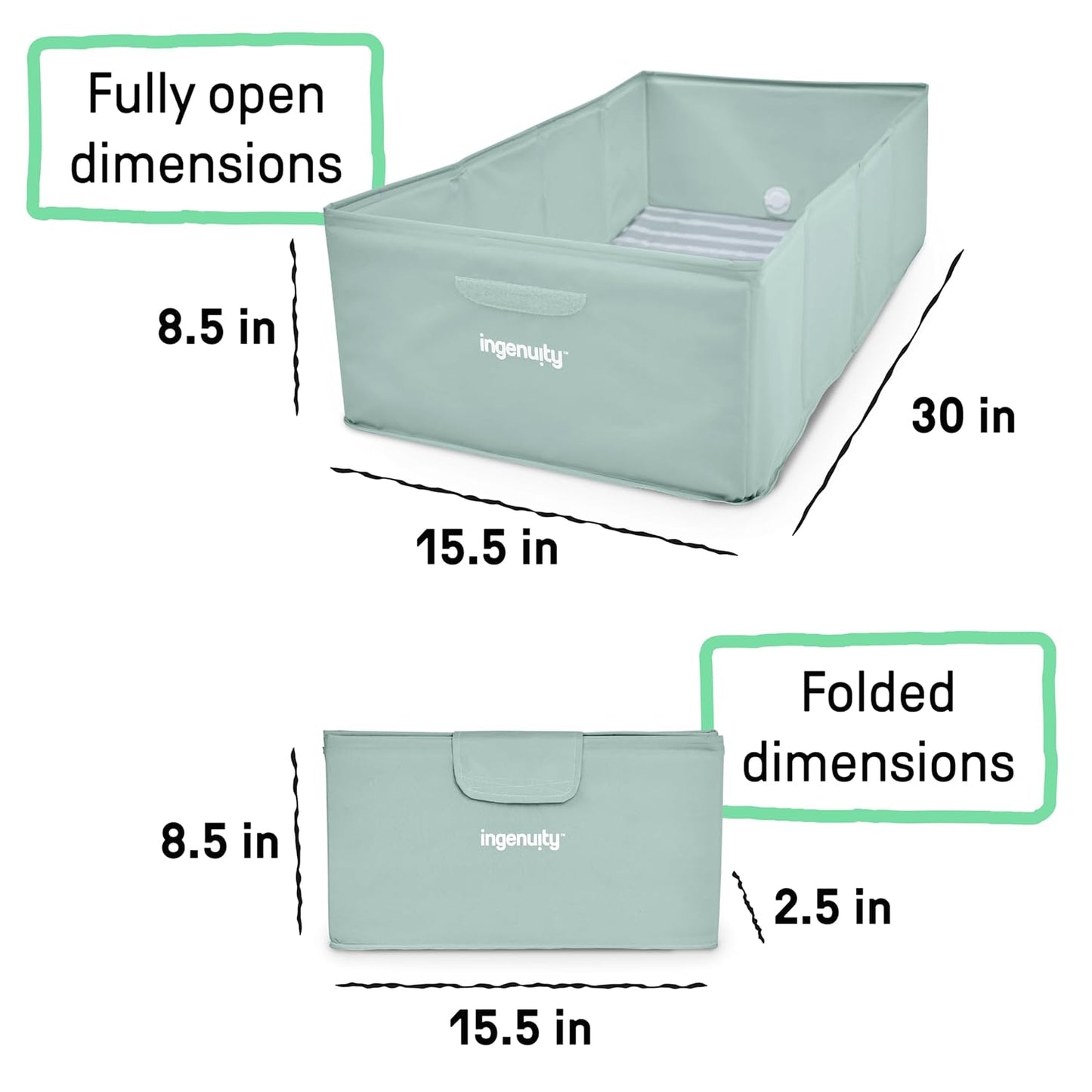 Ingenuity Tuckaway Toddler Folding Tub, Converts Shower to Tub, Folds to Store, Easy to Clean, No Assembly Required, Portable Baby Bathtub for Travel, 12M-5Y, Green