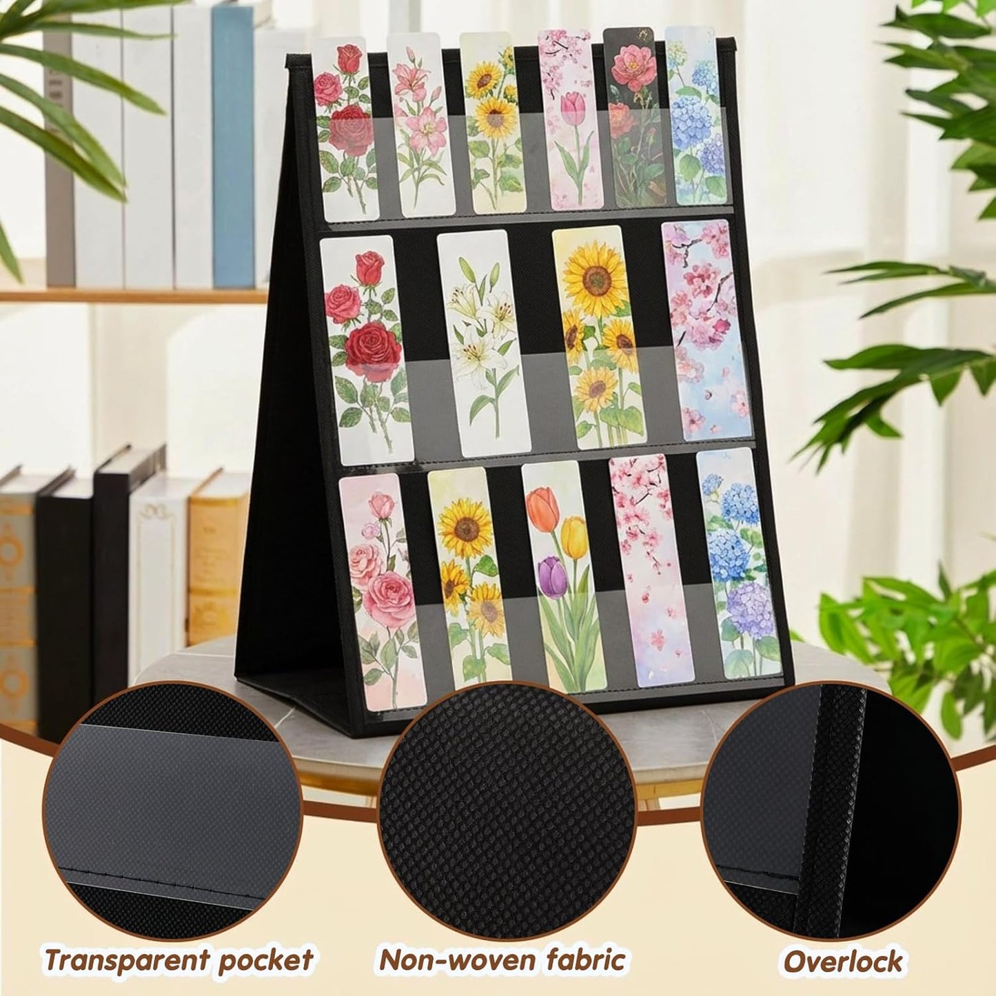 Faccito Bookmark Display Stand, Double Sided Portable Holder for Bookmarks, Black Desktop Display Rack for Retail Store, Booth, Craft Shows Fair, Library, No Assembly Required