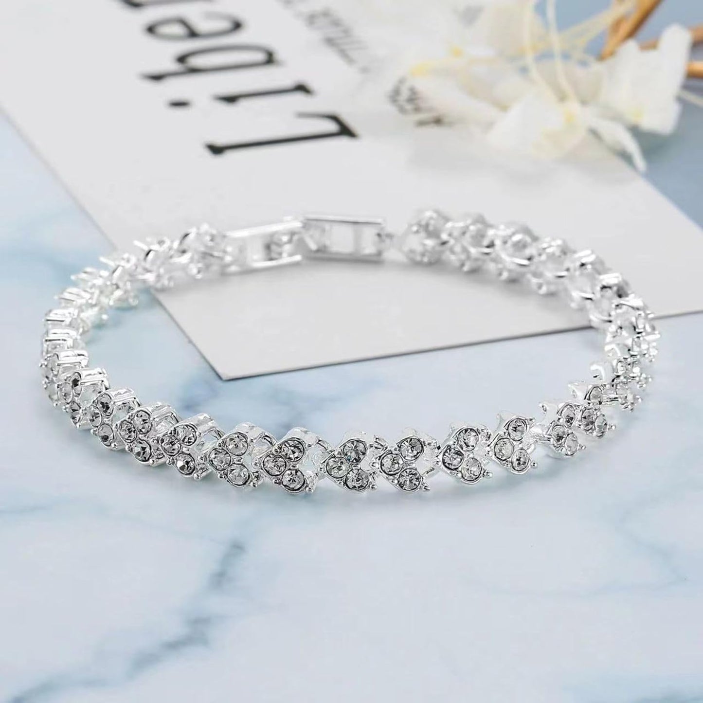 Crystal Wedding Jewelry Set, Silver Necklace Earrings Bracelet Crystal Bridal Wedding Jewelry Sets for Brides Bridesmaid Prom Costume Accessories