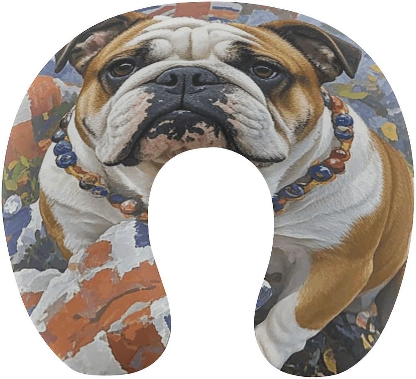 English-Bulldog Neck Pillow Memory Foam U Shaped Pillows Portable Pillows for Shoulder Travel Head Support Pillow with Concealed Zipper for Airplane Car Home Office