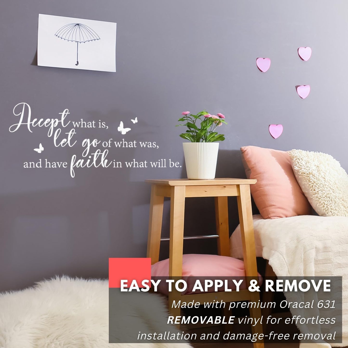 My Vinyl Story - Accept What is - Inspirational Wall Decal Sticker Quote for Home Office Bedroom Kids Room Classroom Positive Vinyl Wall Art (Black, 24x10 inches)