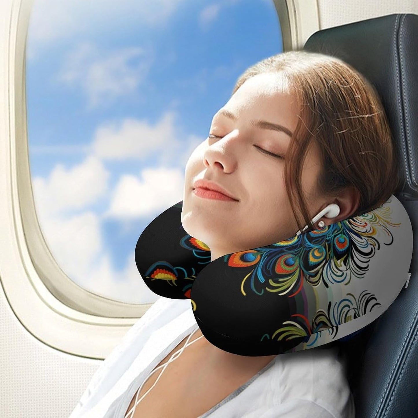 Peacock Pattern Neck Pillow Memory Foam U Shaped Pillows Portable Pillows for Shoulder Travel Head Support Pillow with Concealed Zipper for Airplane Car Home Office