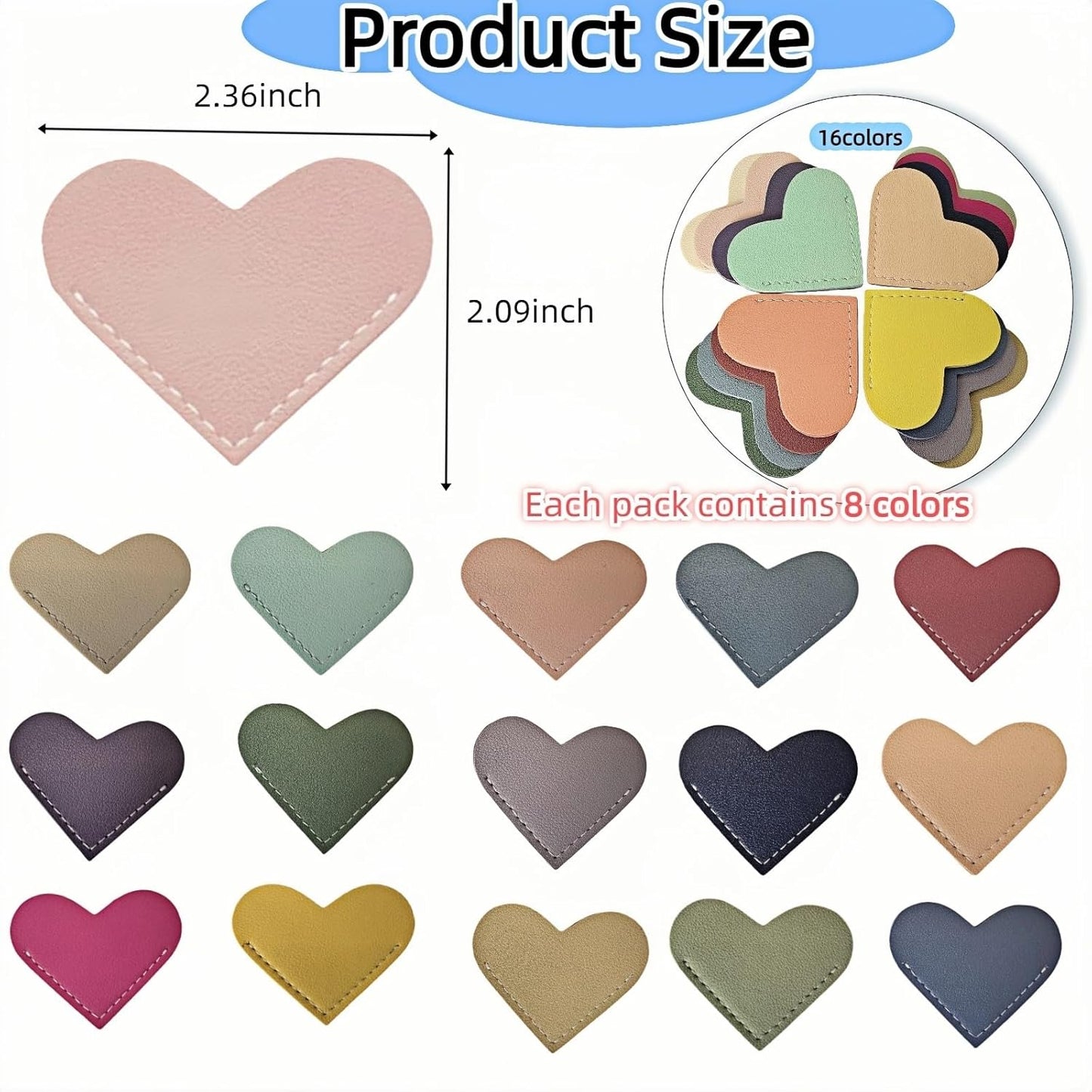 Leather Heart Bookmarks - OOEOO 8 Pieces Cute Corner Page Book Marks Gifts for Reading Women Teachers Students Book Lovers, for School Office Home Supplies(8PC Colors A)