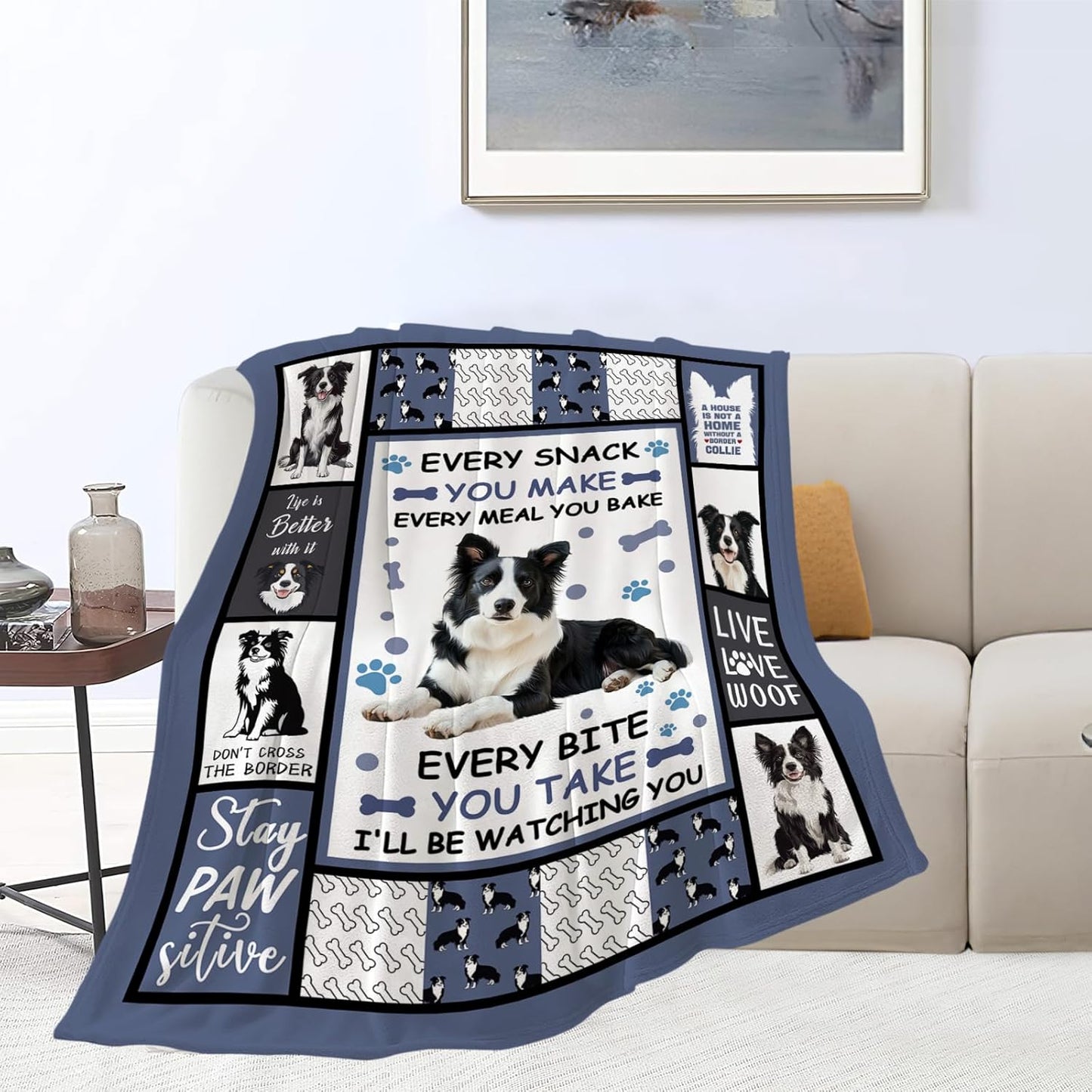 Border Collie Blanket, Dog Throw Blanket, Border Collie Gifts, Pet Dog Stuff Fleece Flannel Plush for Women Men Boys Girls Lover Adults Soft Bedding for Sofa Bed Office Home Decor 40"X50"