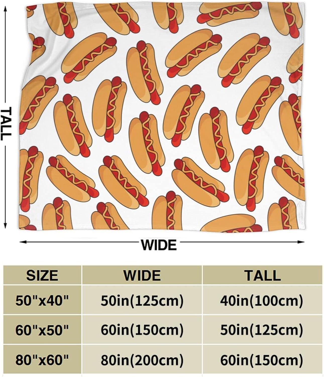 Hot Dog Food Throw Blanket Super Soft Warm Bed Blankets for Couch Bedroom Sofa Office Car, All Season Cozy Flannel Plush Blanket for Girls Boys Adults, 60"X50"