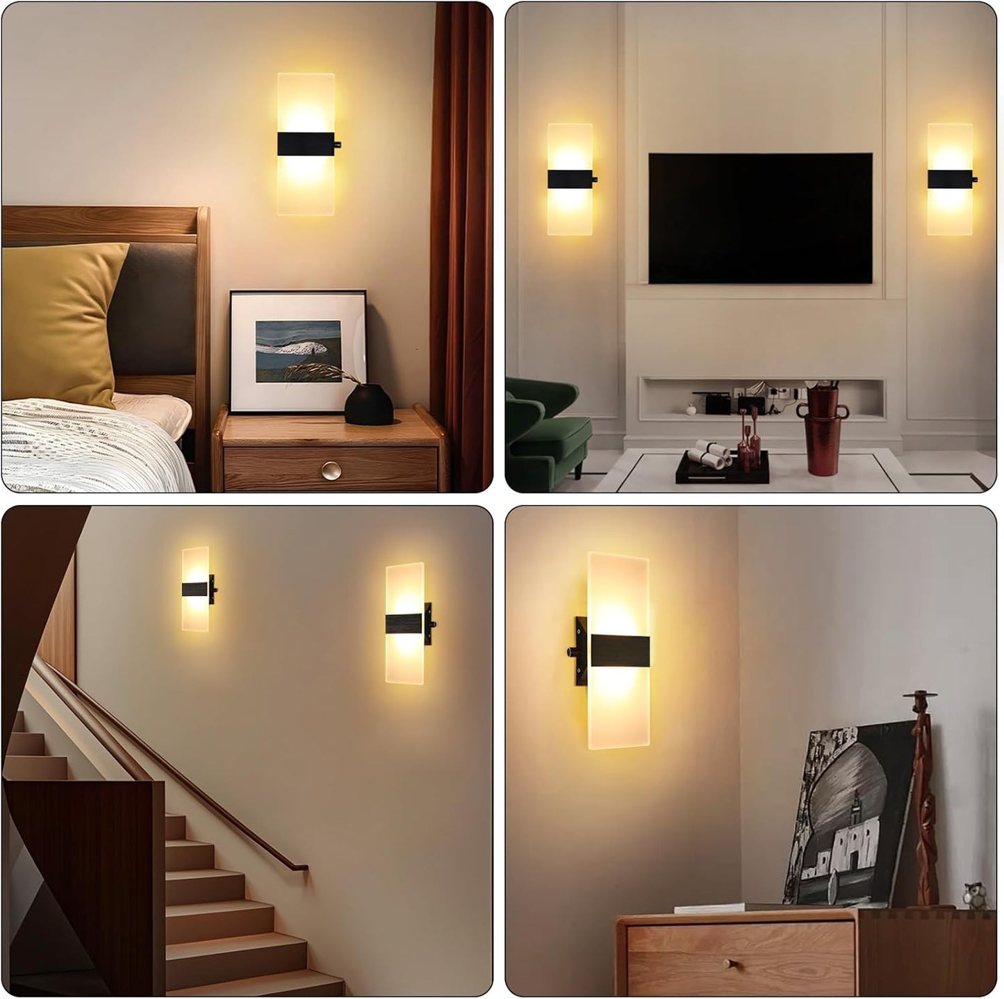 Lightess Indoor Wall Sconce with Switch 12W LED Modern Wall Light, Acrylic Dimmable Wall Lamp, Black Wall Mounted Lighting Fixture for Bedroom Living Room Hallway, Warm White, 1 Pack