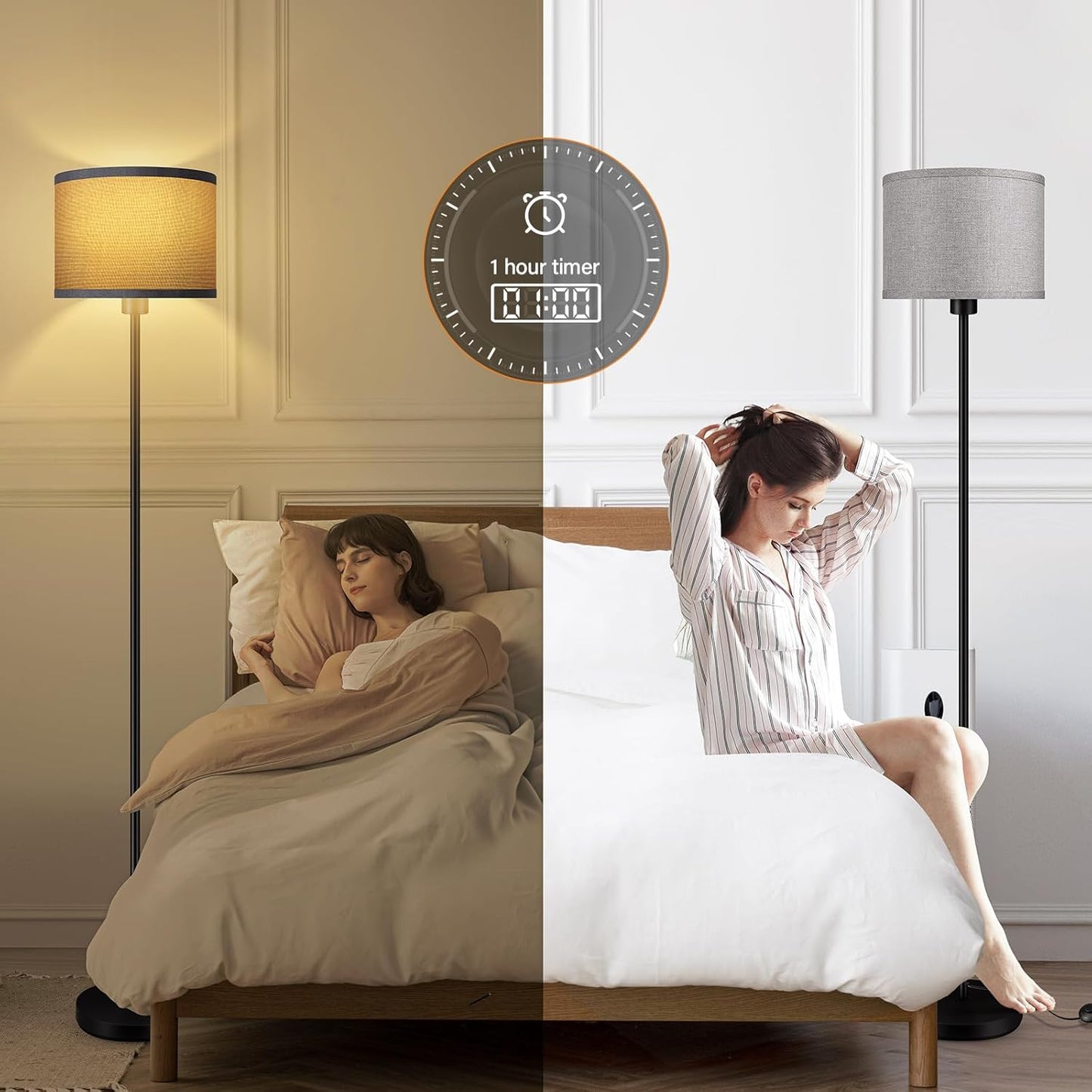 Floor Lamps for Living Room, Stepless Dimmable Floor Lamp with Remote, 2700K-6500K Colors Temperature & Brightness Adjustable,10W/1200LM Gray LED Floor Lamp, Modern Standing Lamp for Bedroom/Office