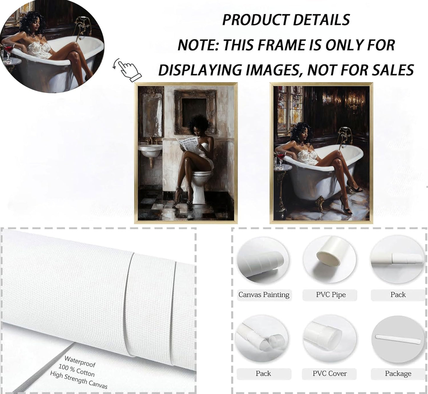 2pcs Black Women Bathroom Canvas Wall Art African American Bathroom Posters Prints Paintins Fashion Black Girl Reading Newspaper Wall Decor Pictures for Toilet Restroom Furniture Decoration Unframed