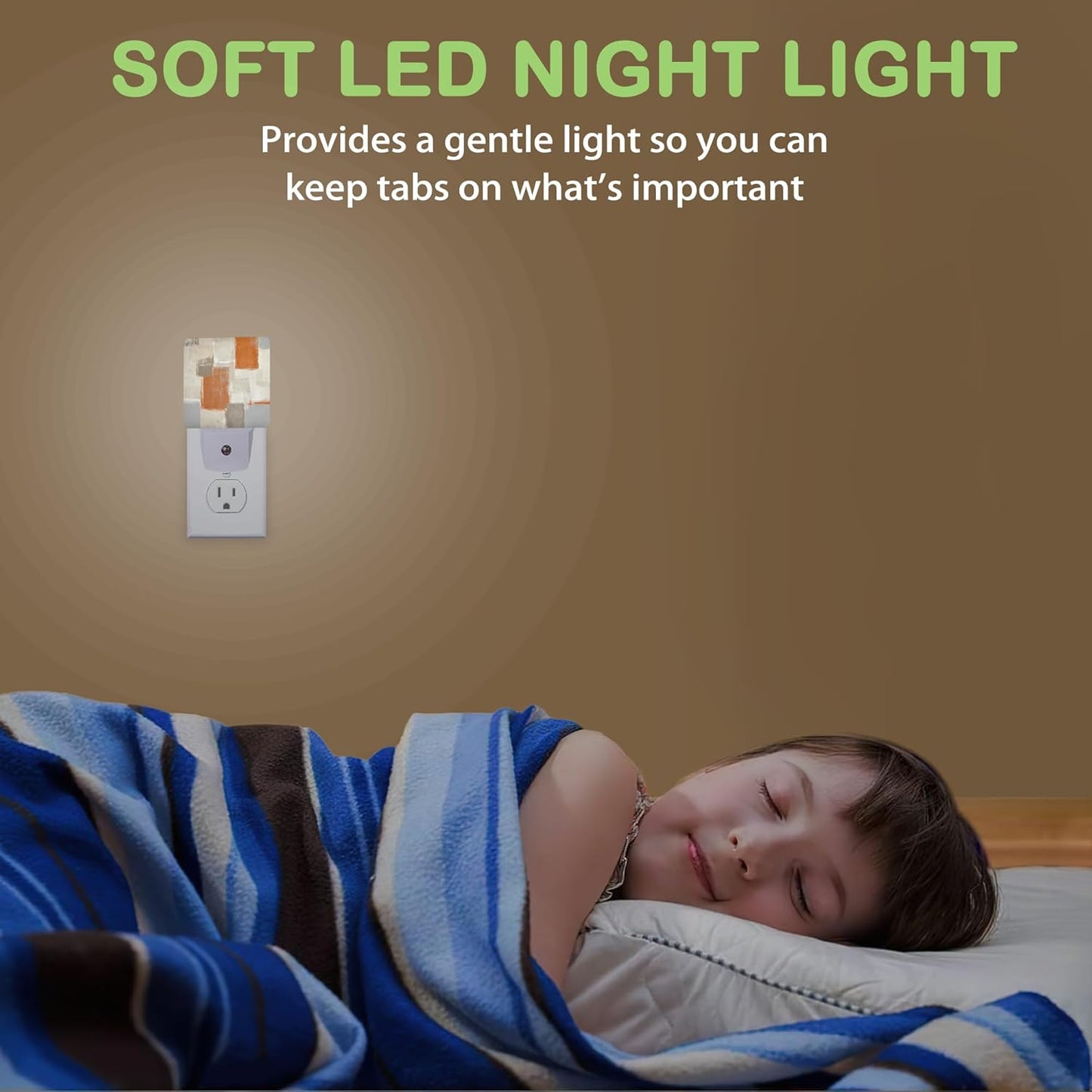 Orange and Grey Night Light, Dusk to Dawn Sensor Abstract Art Painting Night Lights for Bedroom Bathroom Kitchen Hallway Stairs Hallway, Plug into Wall Nightlights