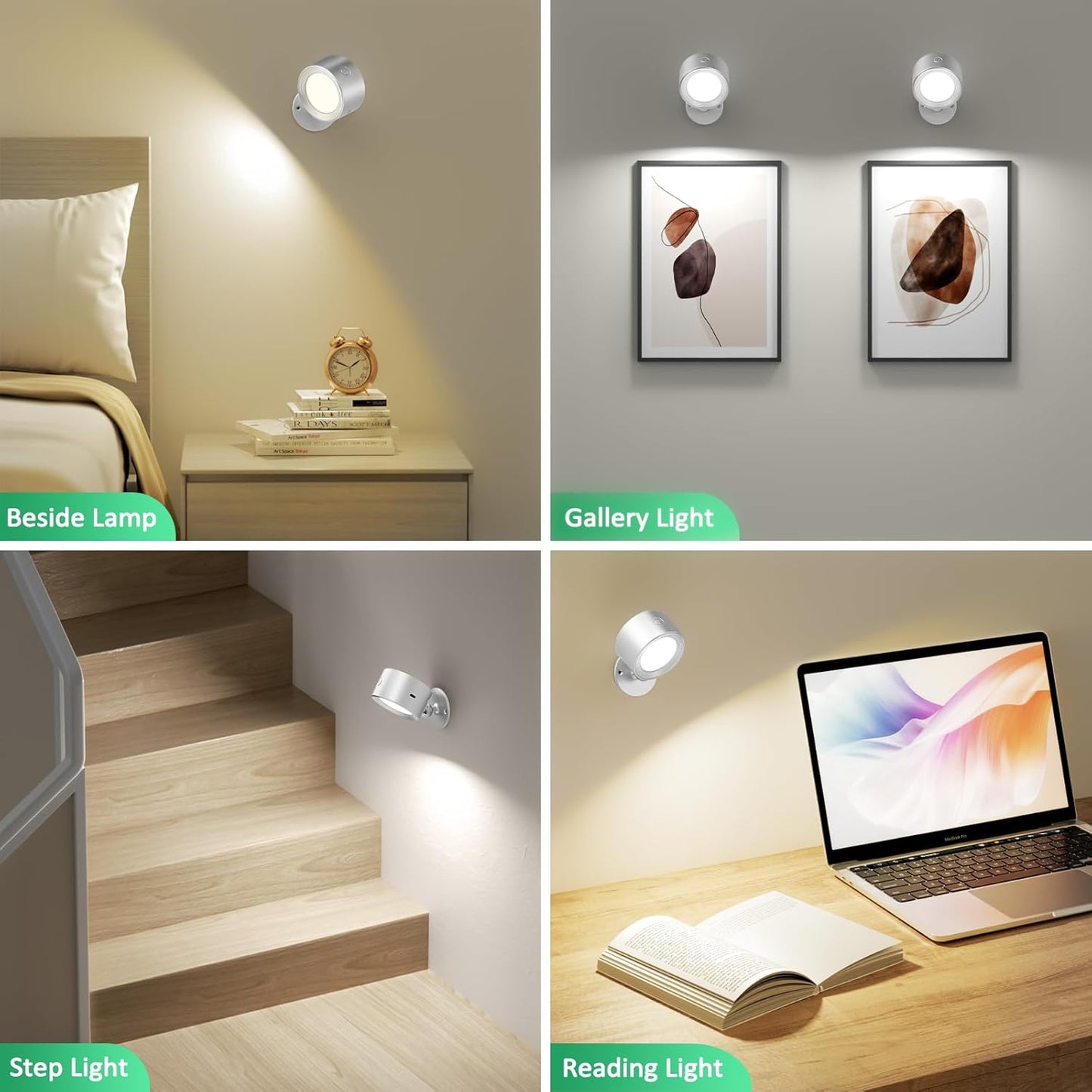 Lightbiz LED Reading Lights, Wall Lights Sconces 2 Pcs with Remote Rechargeable Battery Operated, 3 Color Temperatures & Dimmable Light Magnetic Ball 360°Rotation, Lamps for Study Bedside Closet