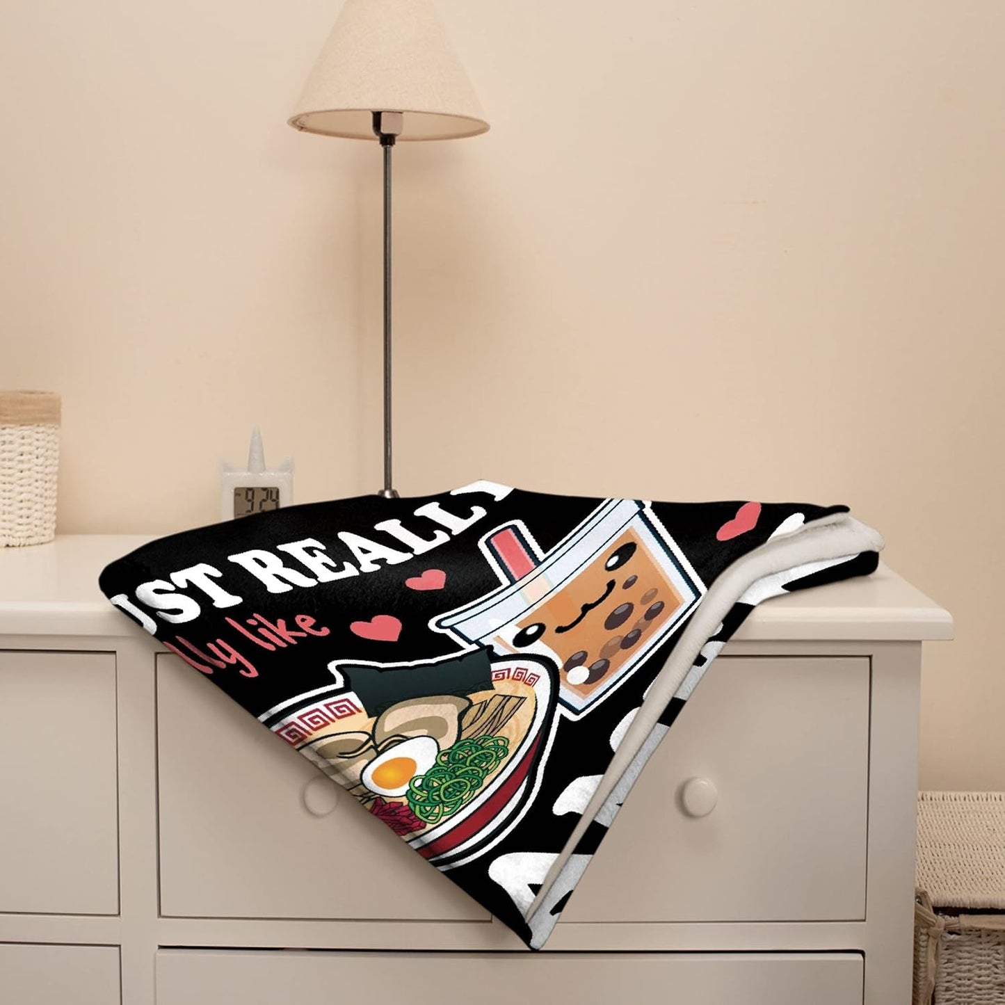 Ramen Blanket Anime Fleece Throws, Kawaii Gift for Girls Teen Loves Noodles Bubble Tea 60x80 Inches Super Soft Lightweight Flannel Blankets, Suitable for All-Season and Bed Sofa
