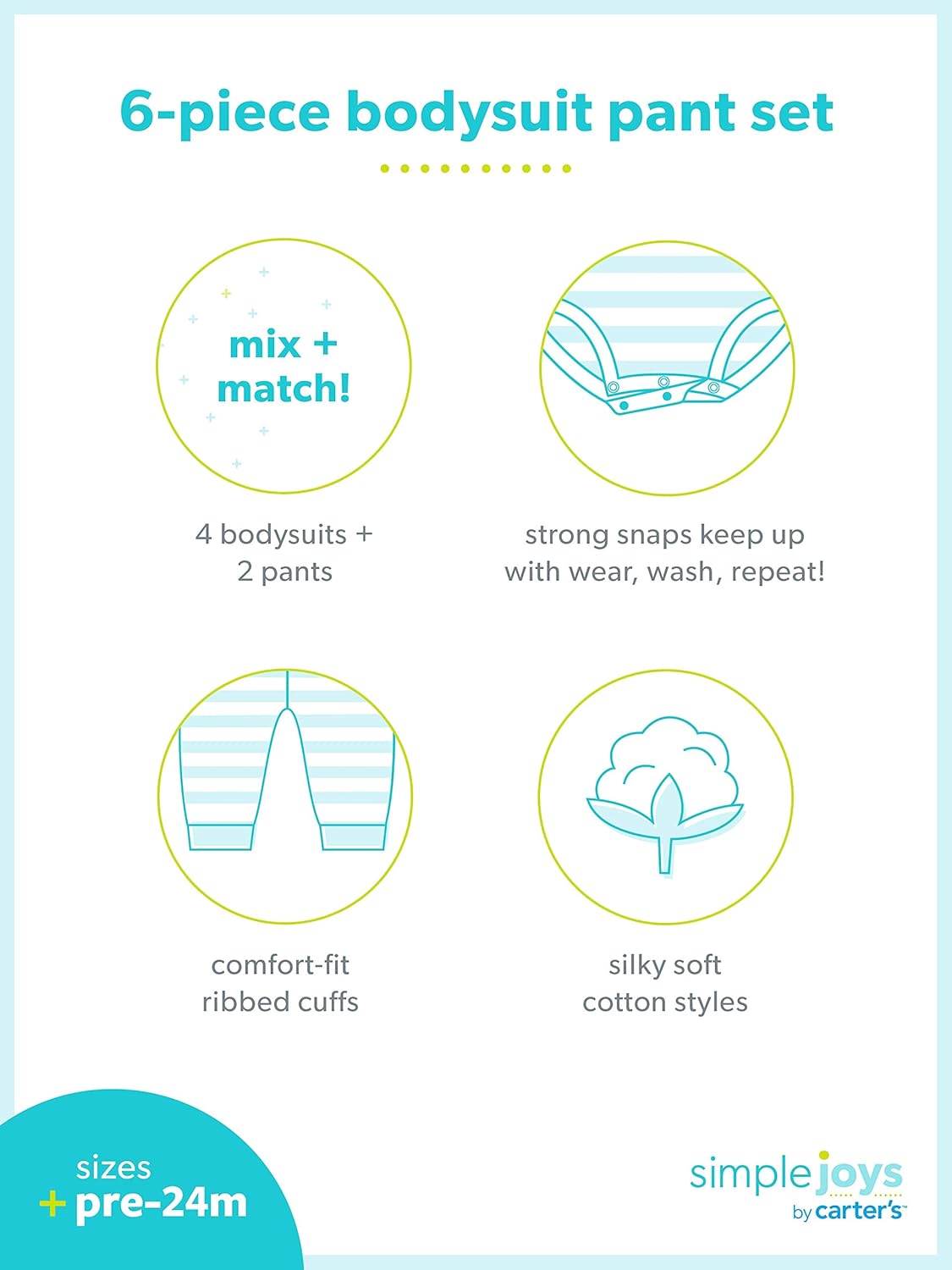 Simple Joys by Carter's baby-girls 6-piece Bodysuits (Short and Long Sleeve) and Pants Set