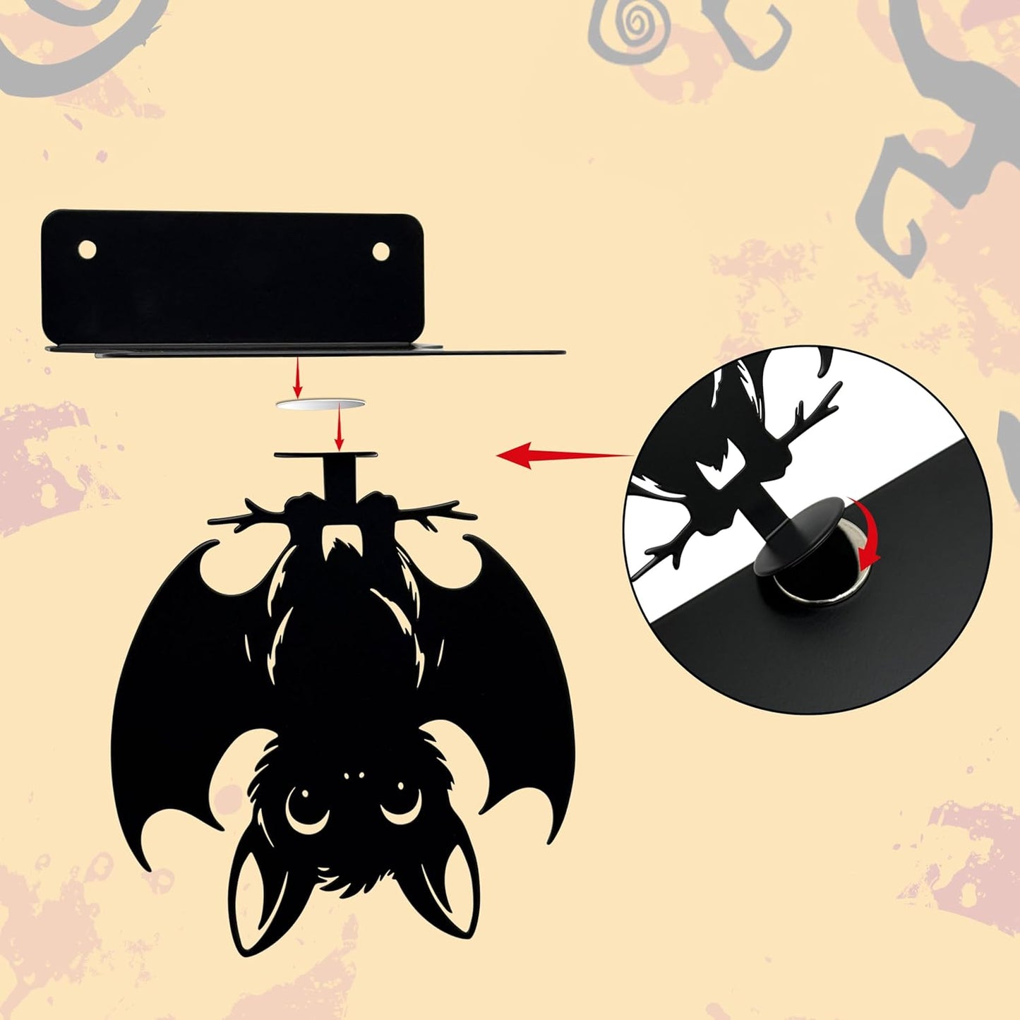 Metal Bat Floating Book Shelves for Wall, Unique Gothic Decor, Invisible Bat Bookshelf Wall Mounted, Unique Gifts for Gothic Lovers