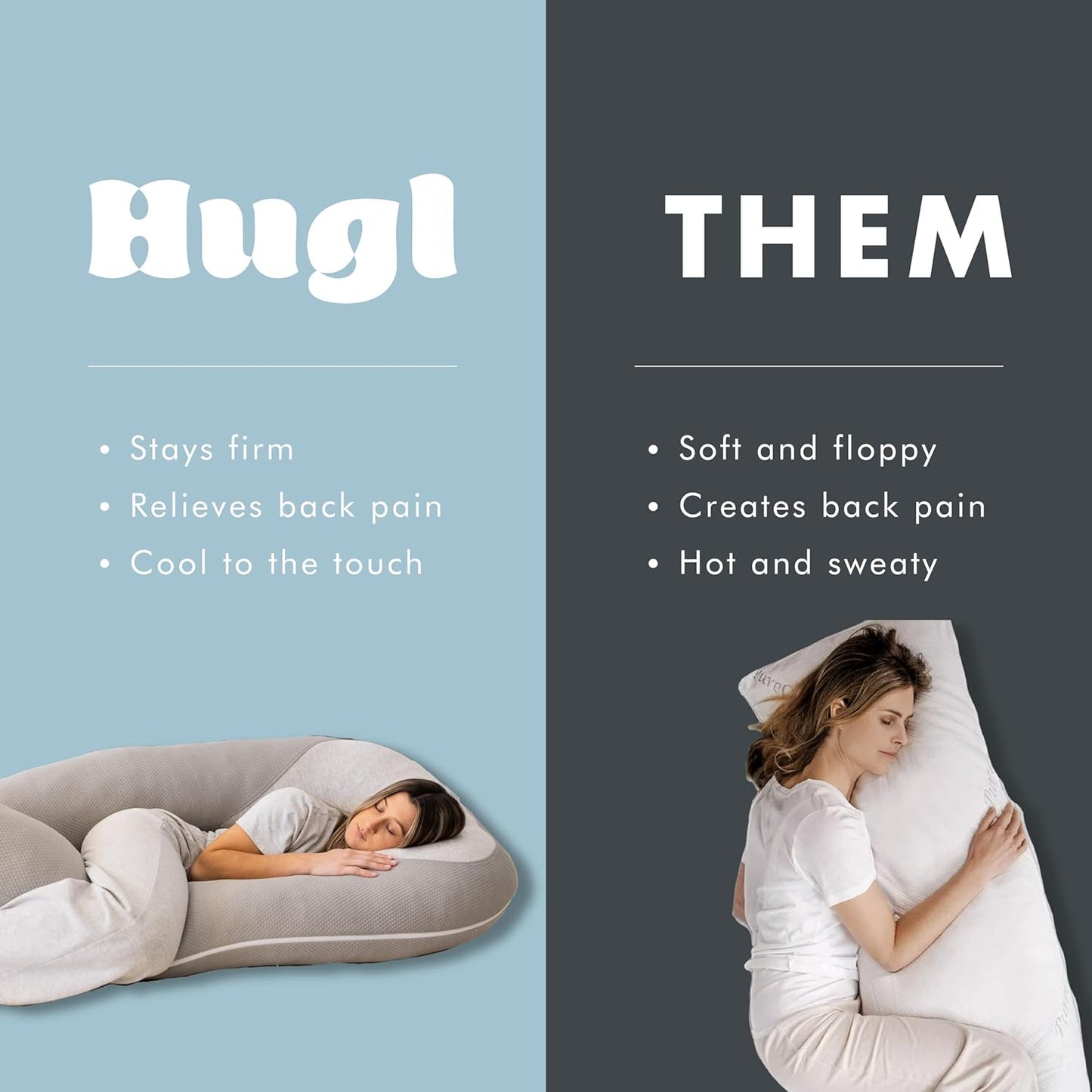 Plufl Hugl Cooling Body Pillow & Breeze Cooling Blanket Set | U-Shaped Memory Foam Pillow for Side Sleepers & Pregnancy | Lightweight Cooling Comforter for Hot Sleepers | Washable Covers | Cool Gray