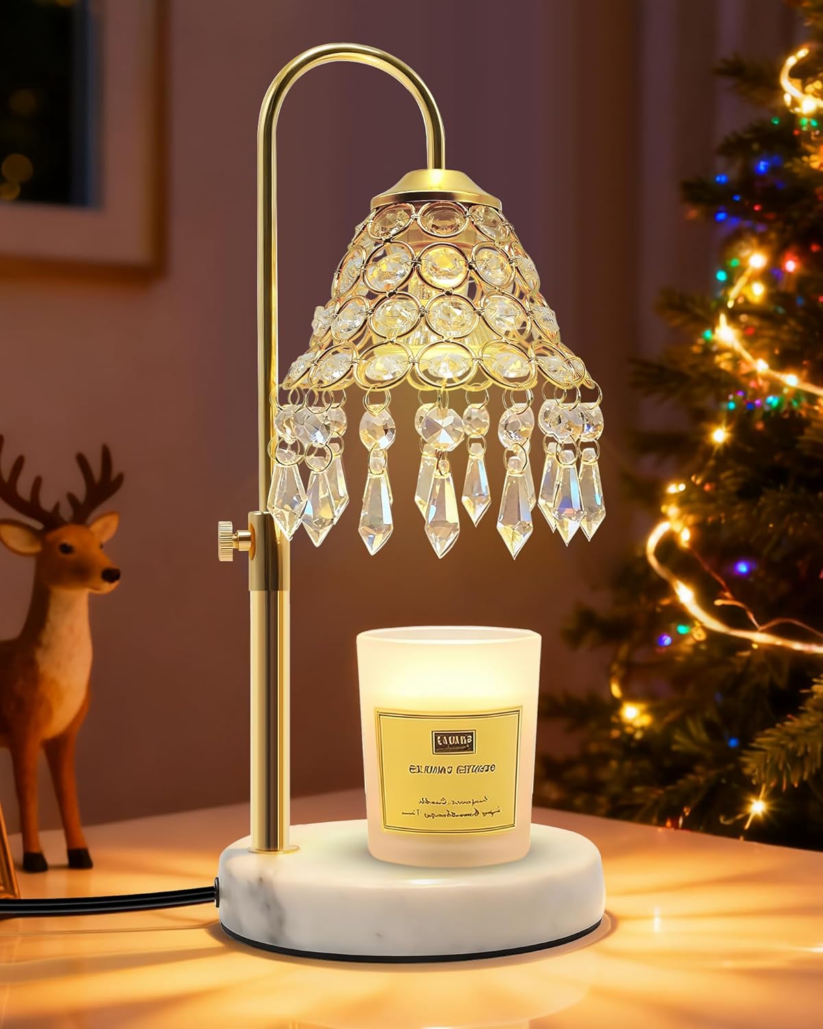 KISUFU Smart Crystal Candle Warmer Lamp with Timer - 2-in-1 Table Lamp & Adjustable Height, 50W Halogen Bulb + 5W Night Light, Luxury Valentine Gift for Women, Christmas, Fall Home Decor (Gold)