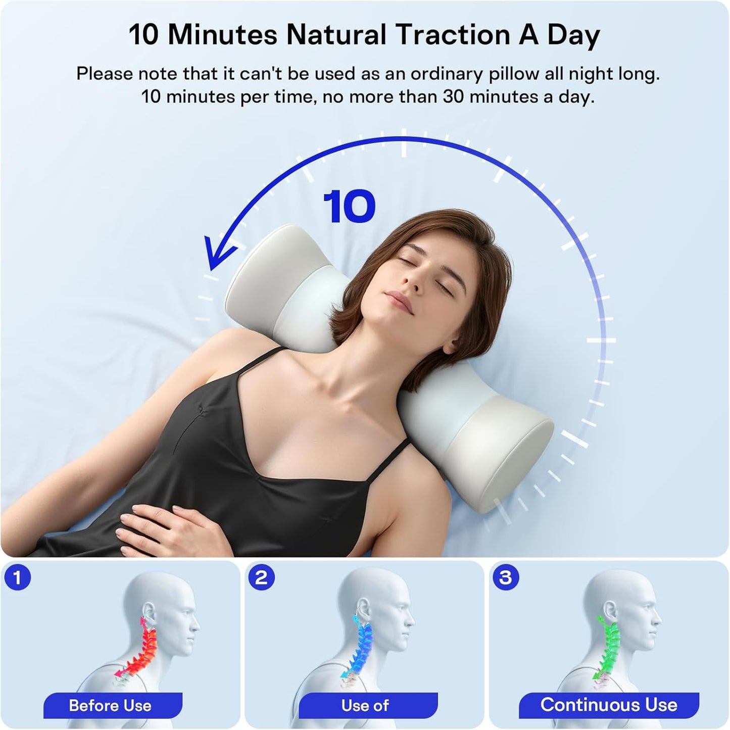 Neck Roll Pillow - Memory Foam Round Neck Pillow - Ergonomic Cervical Roll Pillow, Breathable & Removable Cover - Multi-Use Bolster Pillow for Neck, Leg, Back, Yoga (Blue Grey)