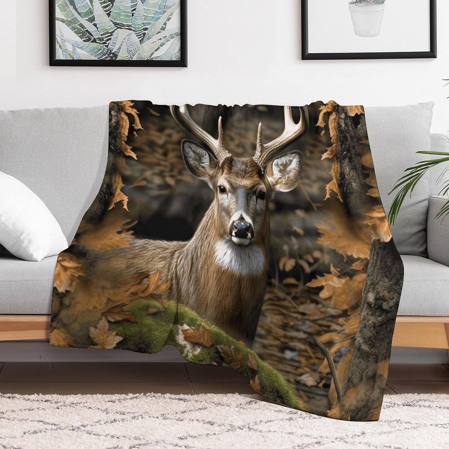 Camouflage Deer Blanket Chunky Fluffy Fuzzy Bed Blankets Cozy Soft Warm Winter Blankets Anti-Pilling Flannel Throw Blanket for Couch Living Room Bedroom Multiple Size