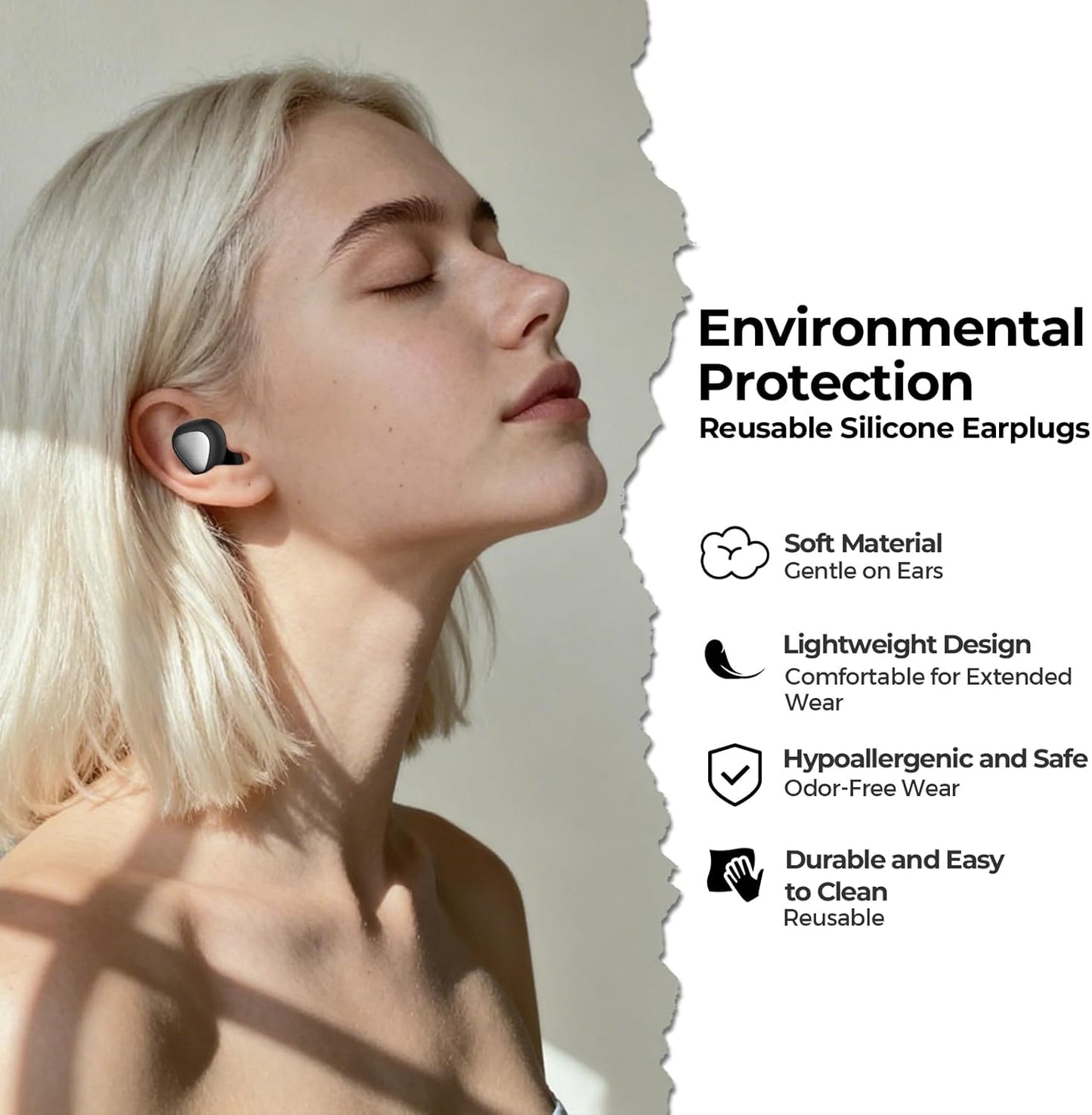 Ear Plugs for Sleeping, 45dB Noise Reduction Reusable Earplugs for Snoring, Travel, Work & Concerts, Hearing Protection with 8-Size (XS-L) Ear Tips - Black