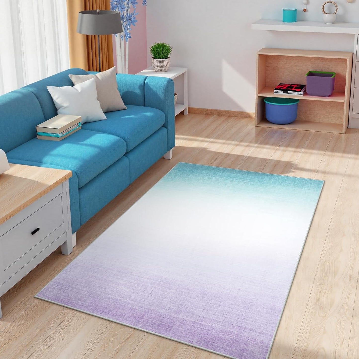 LIVEBOX 3x5 Washable Area Rug Ombre, Non-Slip Small Entryway Rug Purple Abstract Modern Cute Kids Girls Rug for Bedroom Living Room Low-Pile Carpet for Indoor Kitchen Playroom Bathroom(Purple 3'x5')