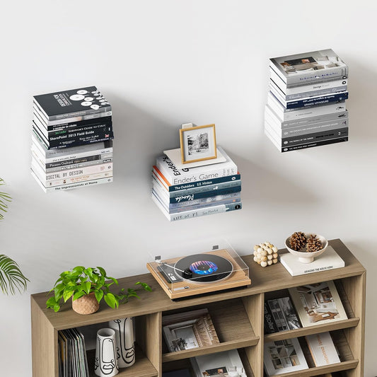 Floating Book Shelves for Wall, 2 Tier Invisible Floating Bookshelf, Vertical Spine Book Tower, Wall Mounted & Space Saving, Heavy Duty Metal Book Organizer for Home Office, 1 Pack White