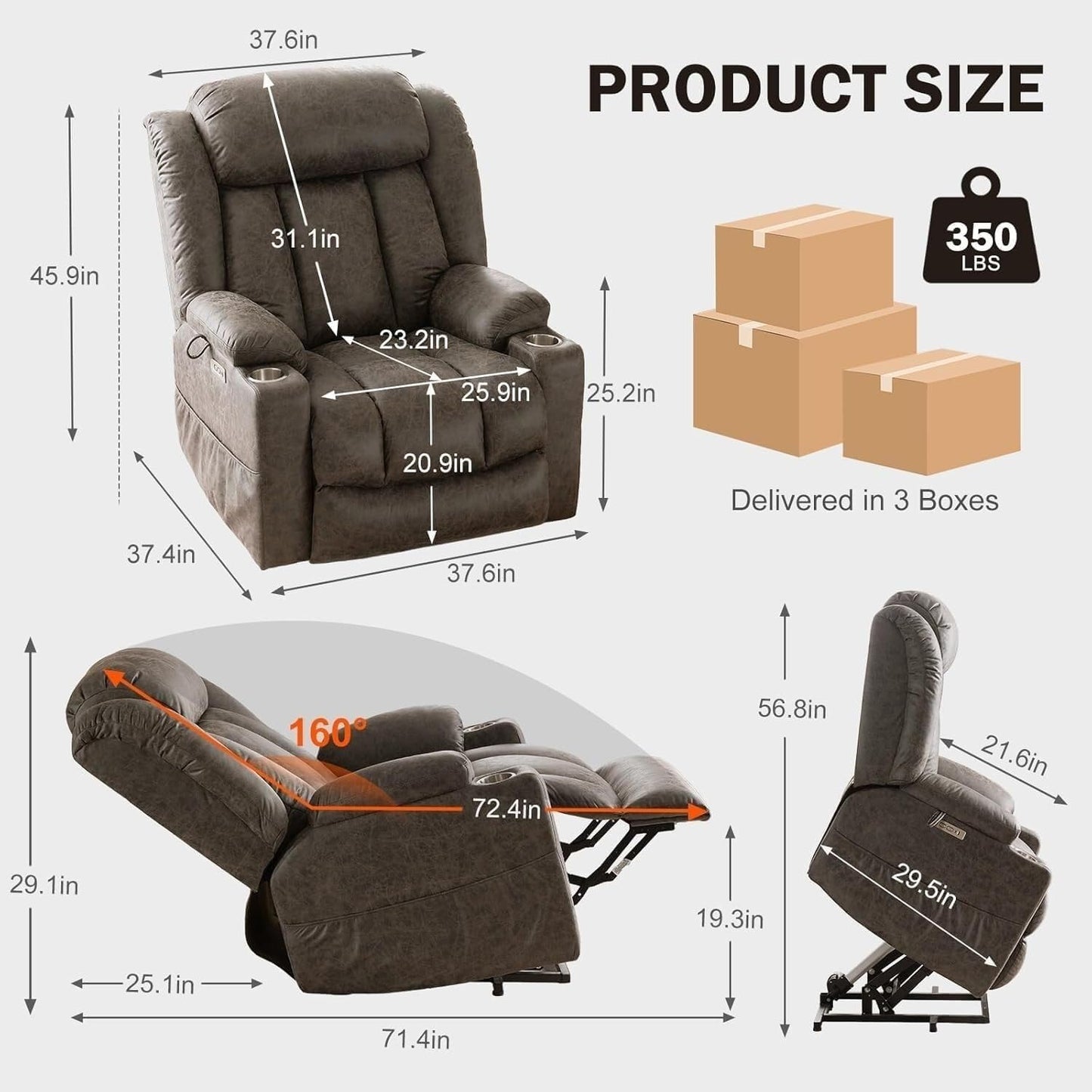 Power Swivel Glider Recliner Oversized Electric Recliner Chair with Heat & Vibration Massage Large Comfort Sofa for Living Room with USB Ports, Cup Holders, Side Storage Pockets