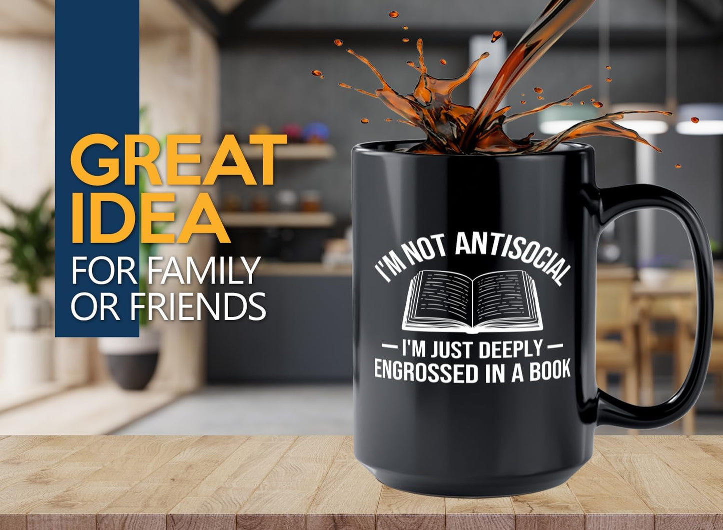 Book Lover Coffee Mug 15oz Black -Im not antisocial - Bookworm Literature Library Book Lover Reader Booked Editor Intellectual Studious