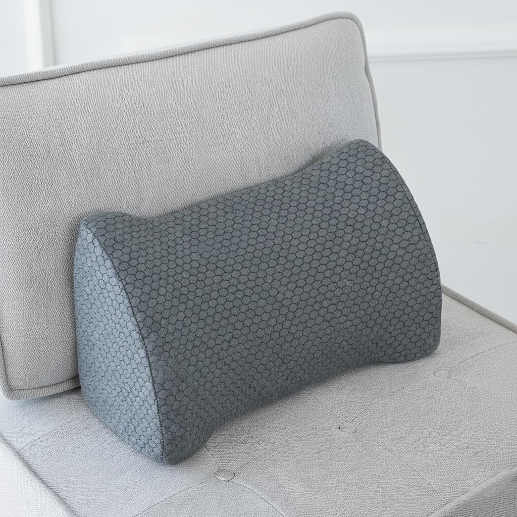 Lumbar Support Pillow Memory Foam Breathable Support for Office Chair, Car Seat, Sofa, Bed - Relieves Back, Spine, Neck Pain for Ergonomic Comfort Gray 18 * 11 * 7.5in