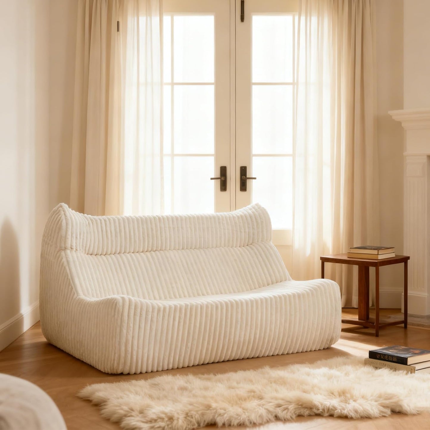 Bean Bag Chairs for Adults, Giant Bean Bag Chair, Memory Foam Lounge Chair, Comfy Lazy Floor Chair, Bean Bag Sofa for Living Room, Bedroom and Office, Loveseat Bean Bag (White)
