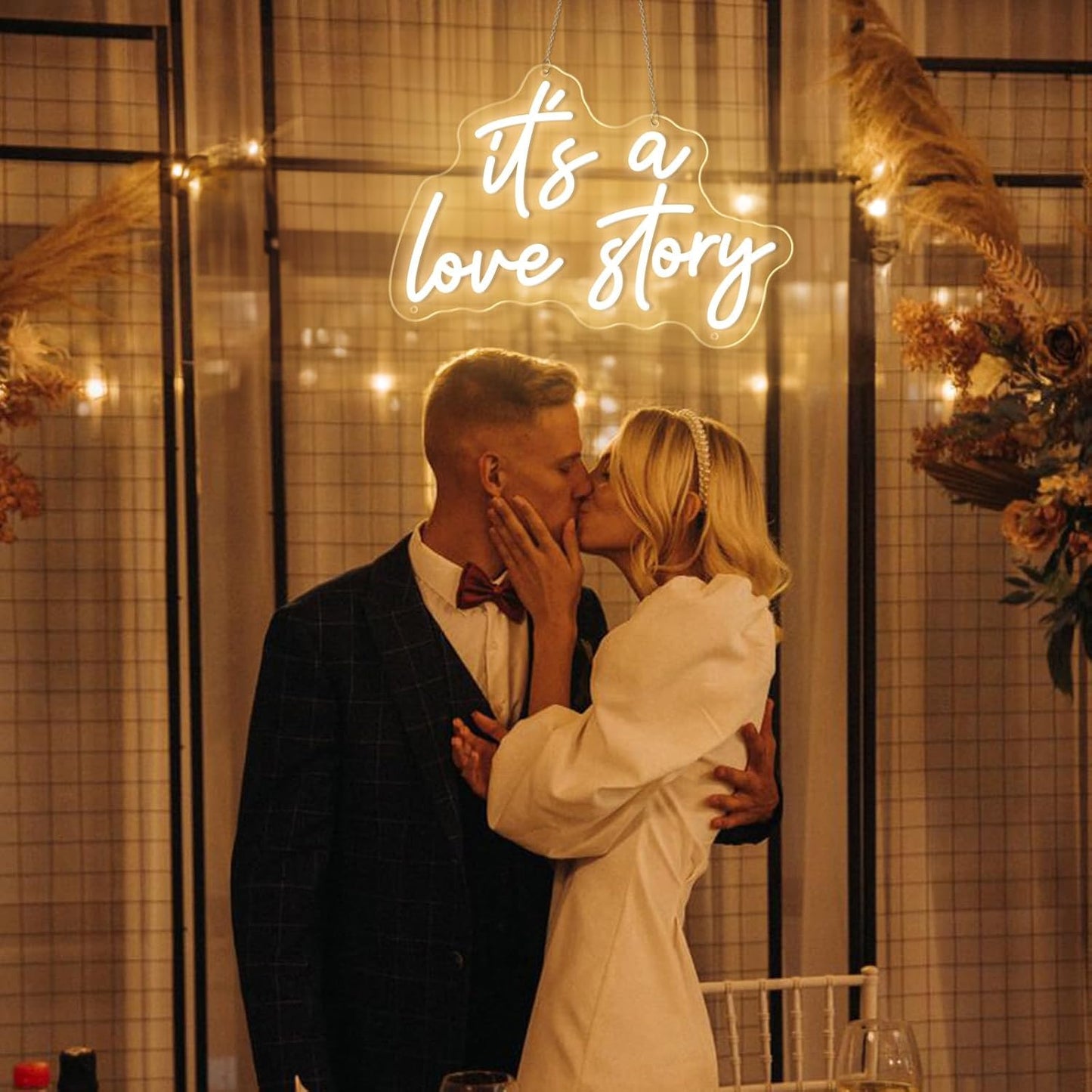 It's A Love Story Neon Signs,Neon Signs for Wall Decor, Neon Sign It's A Love Story Neon Lights Signs for Bedroom, Wedding Engagement Decoration Birthday Party