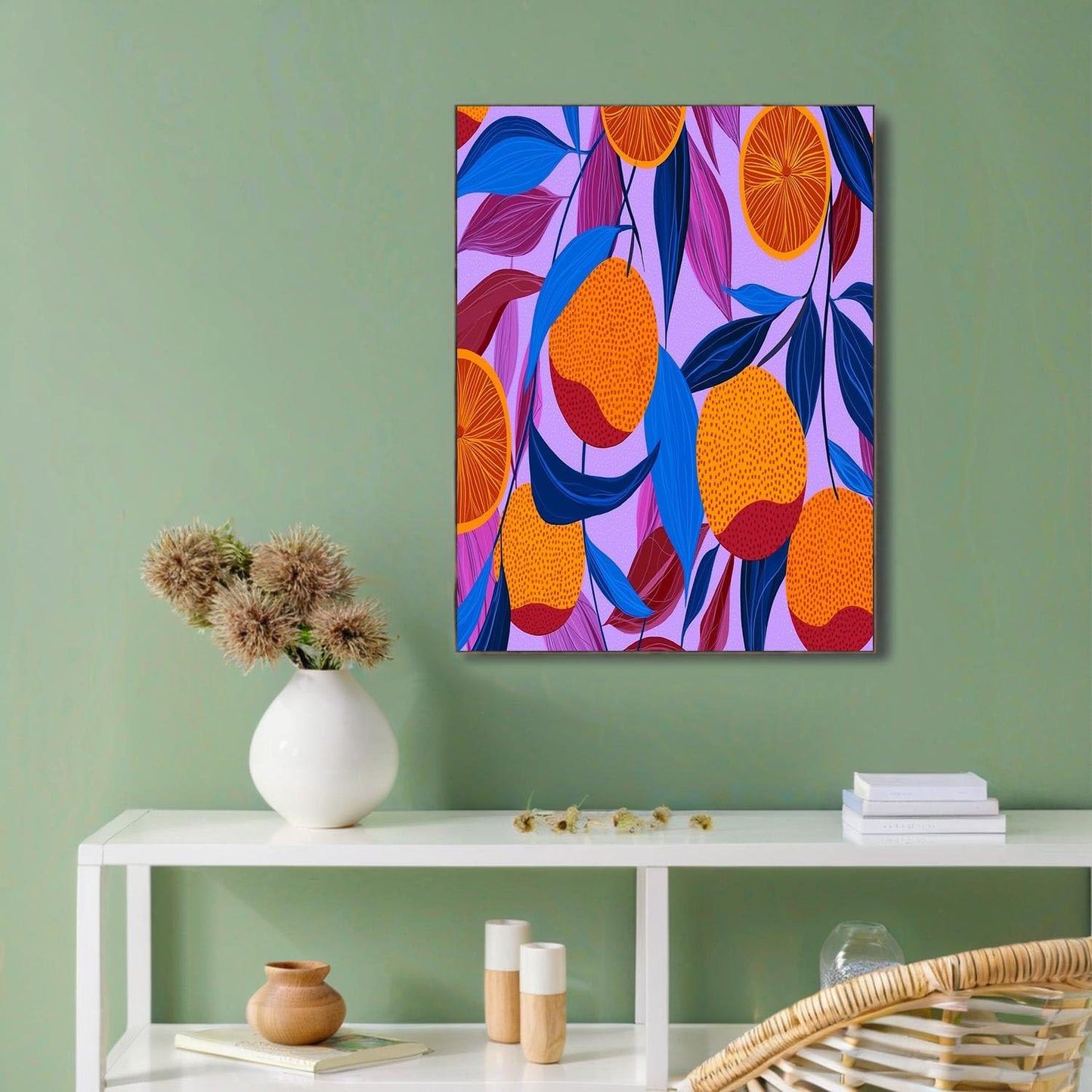 GDJSMIN Abstract Fruit Elements Wall Art, Orange Leaf Pattern Poster for Reading Room Living Room Decor 12x 16 inch Unframed