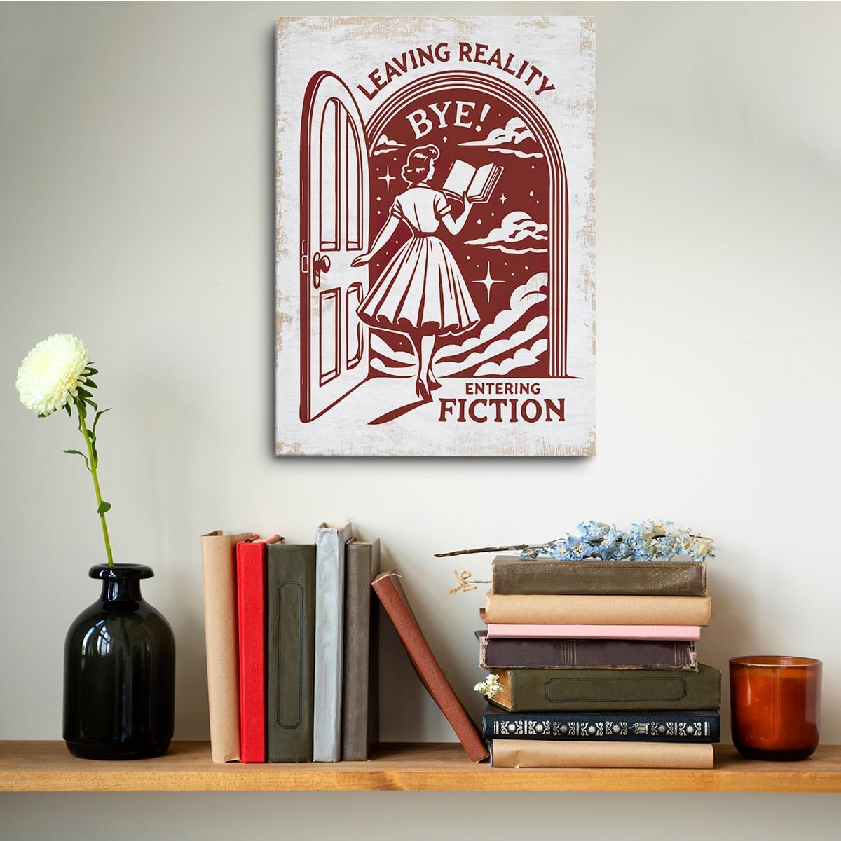Retro Book Lovers Gifts Bookish Gifts for Reader Librarian Canvas Wall Art Wall Decor, Retro Aesthetic Reading Framed Prints Poster Artwork for Office Home Bedroom Farmhouse Living Room,11.4x15IN