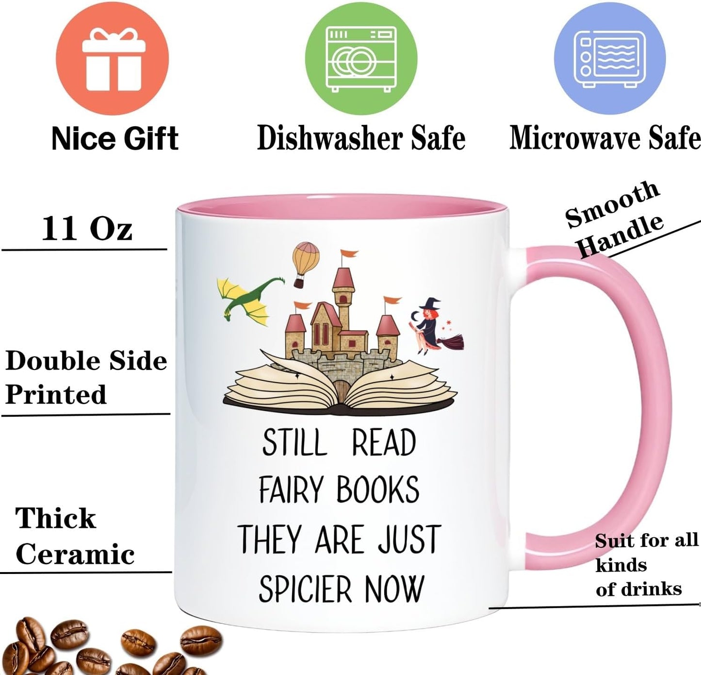 Fairy Spicy Books Lover Coffee Mug, Fantasy Romantic Books Reader Gift Coffee Cup, Reading Mug for Bookish Bookworms Book Club Friends