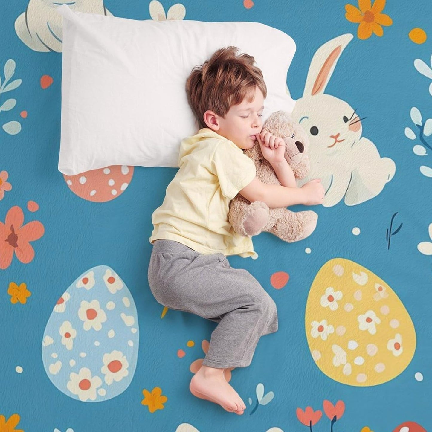 Easter Rabbits Throw Blanket for Couch Bed Plush Cozy Fuzzy Flannel Blanket for All Season 55"x70"