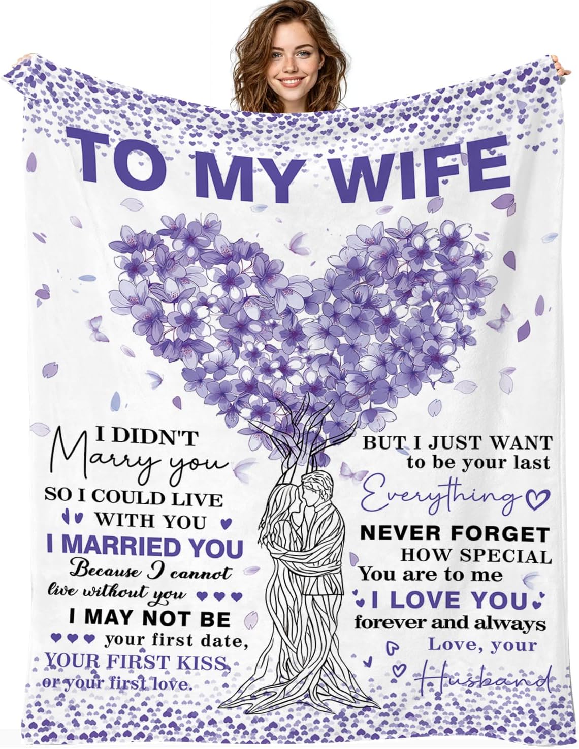 to My Wife Blanket Anniversary Birthday Gifts for Wife from Husband Best Women Birthday Gift Ideas for Her Christmas Valentines Day Romantic I Love You Gift for Her 50"x60"（Purple）