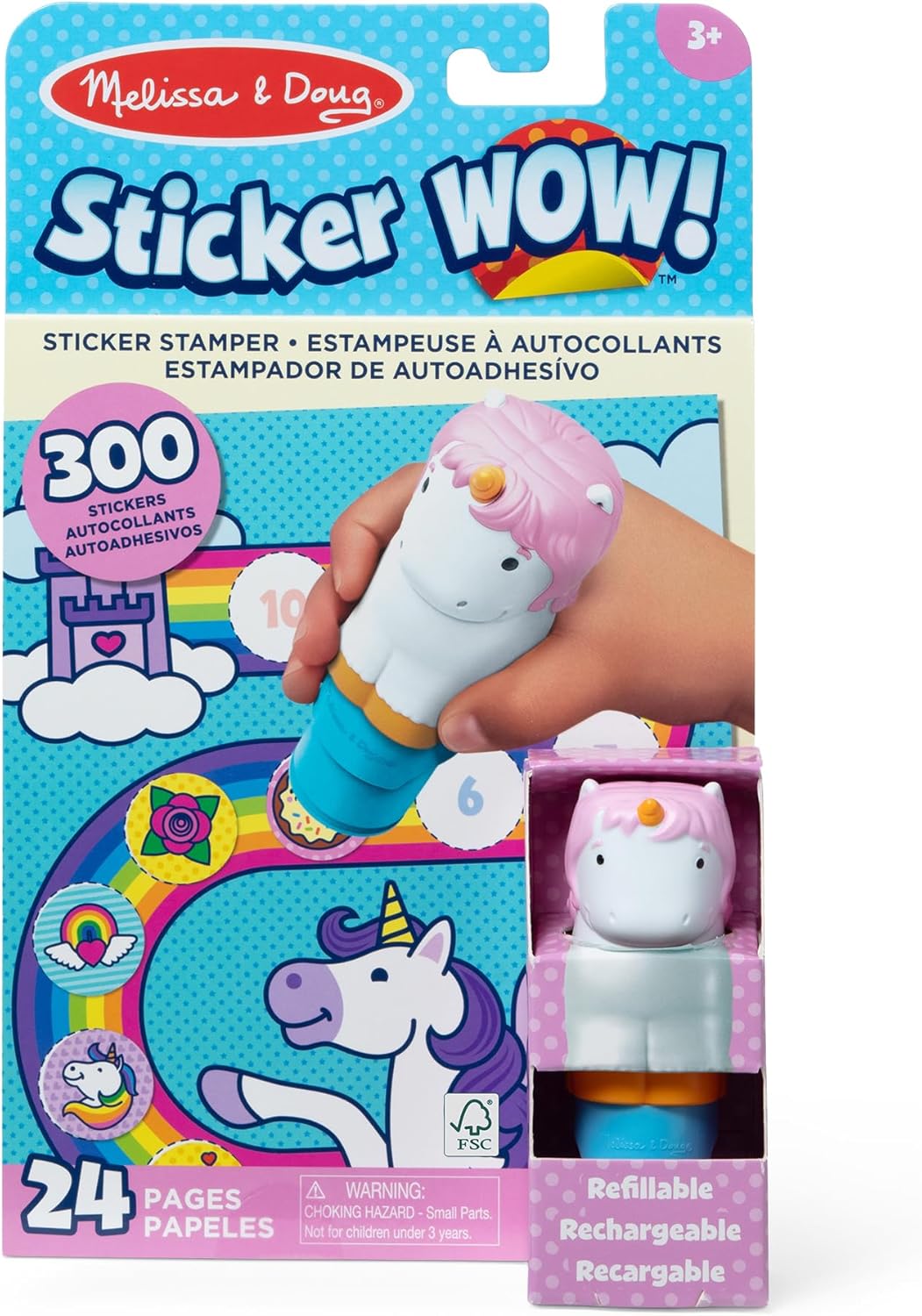 Melissa & Doug Sticker Wow!™ 24-Page Activity Pad and Sticker Stamper, 300 Stickers, Arts and Crafts Fidget Toy Collectible Character – Unicorn Creative Play Travel Toy for Girls and Boys 3+