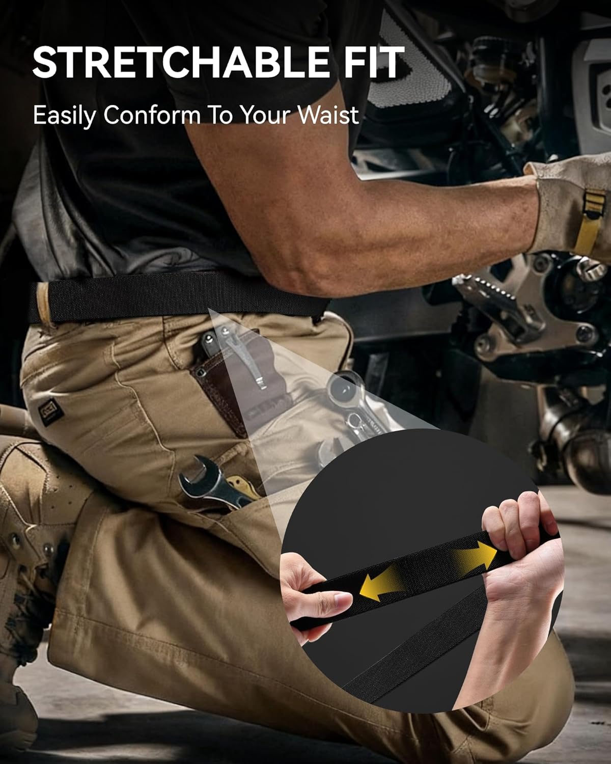 CHAOREN Tactical Belt Men - 1.5" Stretch Belt for Work - Quick Release for Military Casual Jeans EDC Hiking