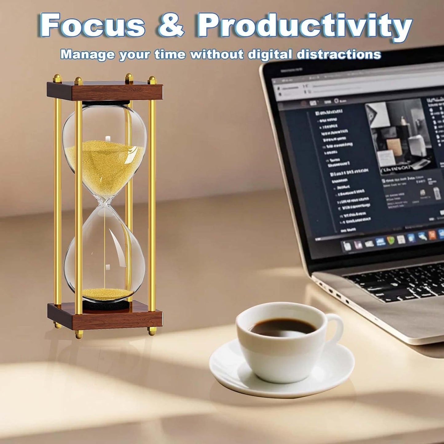 Sand Timer 30 Minute: Small Wooden Hourglass Timer, Reloj De Arena, Antique Sand Watch 30 Min, Sandglass for Home Office Desk Decorative