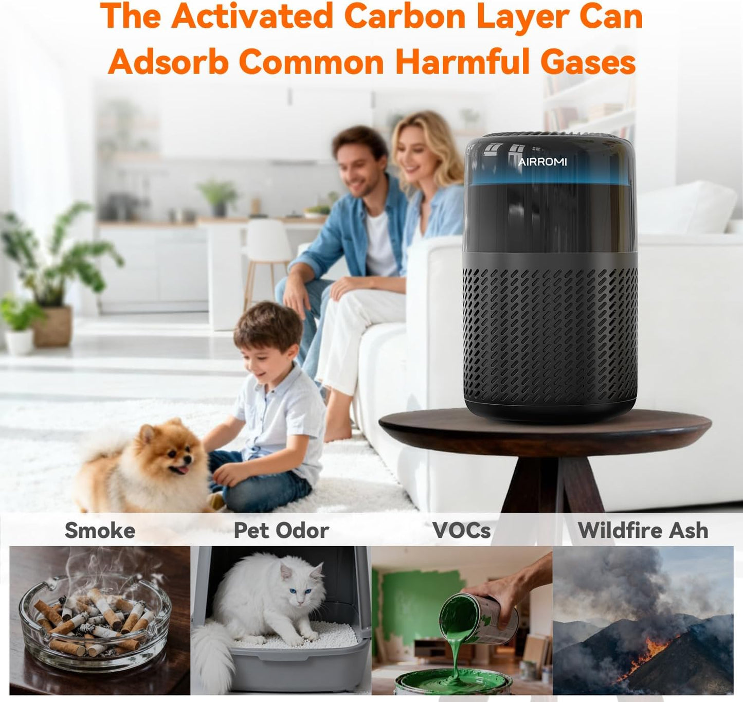 AIRROMI HEPA Air Purifier for Bedroom&Home,Pet Air Purifier for Home Pets,Removes Pet Odor,Cat Litter Smell,Dust,Smoke&Allergies,Quiet Room Air Purifier with Scents,360°Air Cleaner,A2005 Black