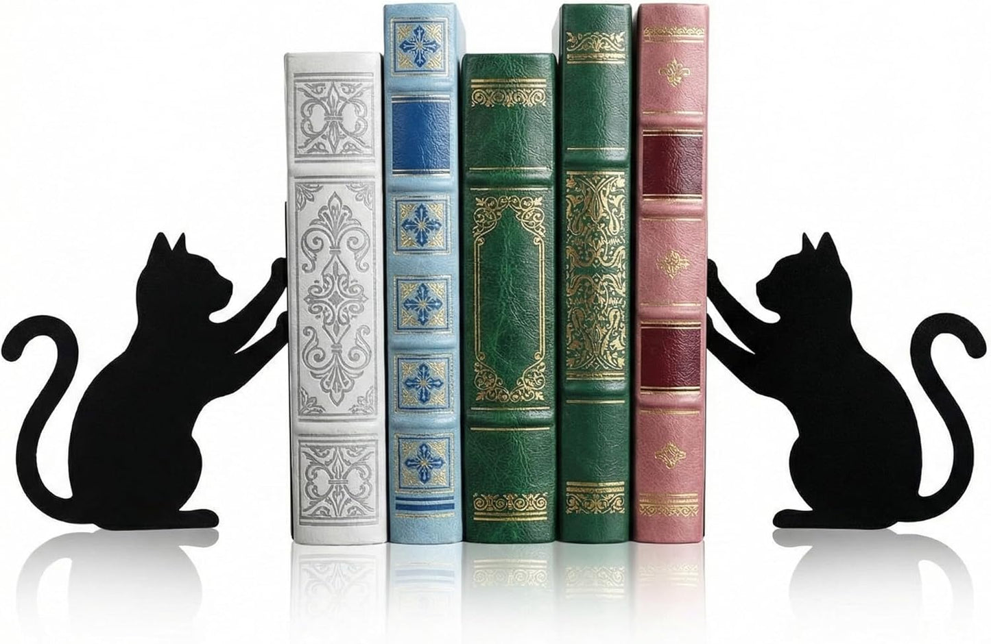Hicarer Cat Metal Bookends Push Cat Bookends Cute Book Ends for Shelves Decorative Home Office Desk Bookshelf Gift for Reading Enthusiasts Family