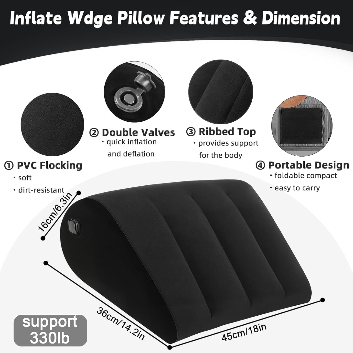 Inflatable Wedge Pillow for Traveling & Sleeping– Portable Bed Wedge Cushion With Silk Eye Mask for Leg Elevation,Back Support & Relaxation,Compact Lumbar Pillow for Camping, Home Use& Outdoor Trips