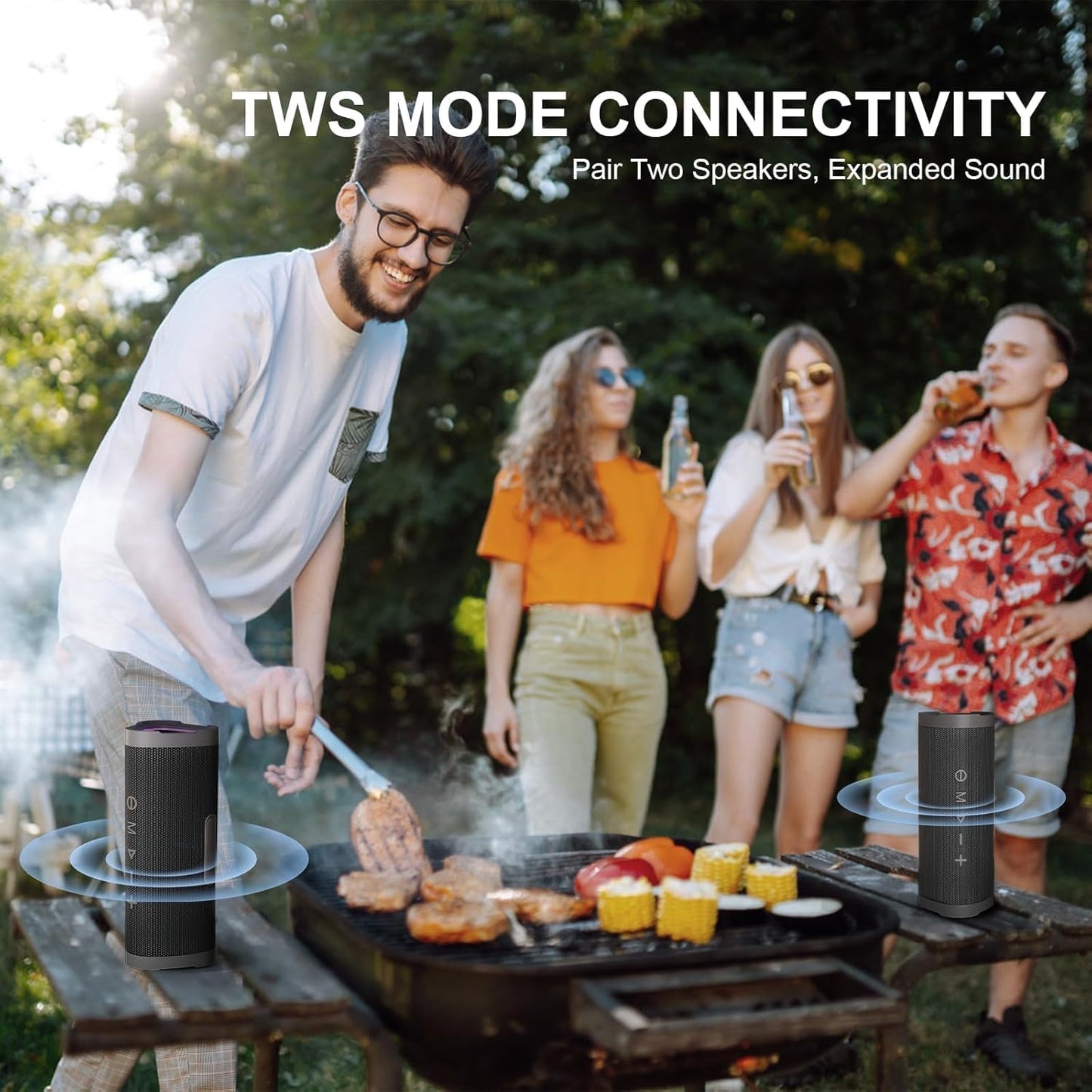 Vanzon Bluetooth Speaker, V40 Portable Bluetooth Speaker, IPX7 Waterproof Wireless Speaker with 24W Stereo Sound,TWS Pairing,24H Playtime and Colorful RGB Lights for Home,Outdoor,Party