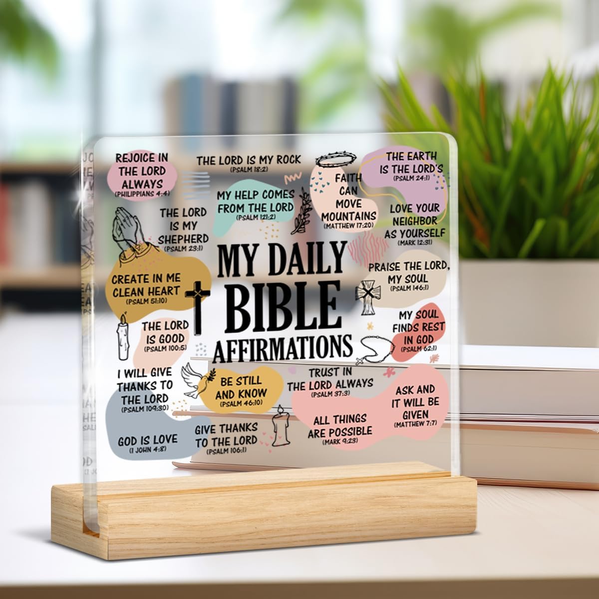 Christian Gifts for Women, Affirmations Religious Gifts for Mom Sister Friends, Bible Verses Clear Acrylic Desk Decorative Sign