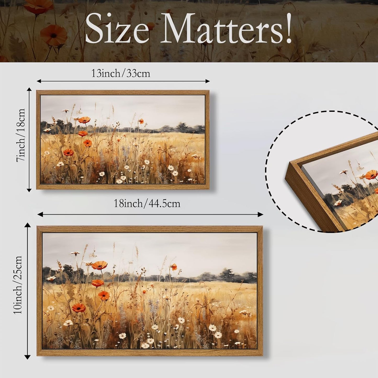 Aroutde Framed Fall Wildflowers Canvas Wall Art Vintage Autumn Flowers Wall Decor Nature Scenery Canvas Prints Landscape Artwork for Gallery Office Living Room Bedroom 18''x10''