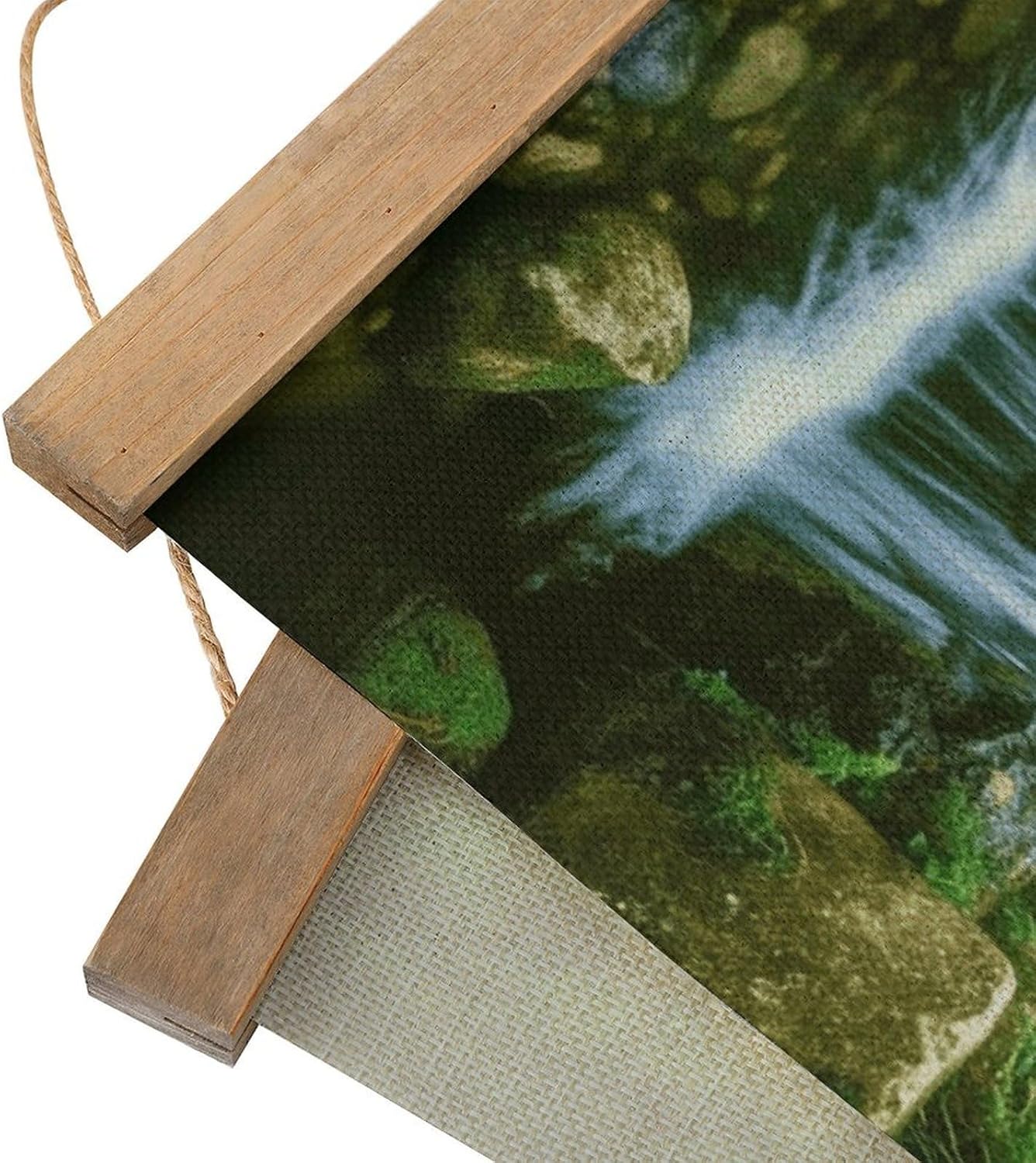Vintage Waterfall Flowing Down Poster with Wooden Frame Personalized Linen Hanging Scroll Painting Rustic Wall Hanging Illustrative Modern Artwork Decor for Home Living Room Bedroom Office