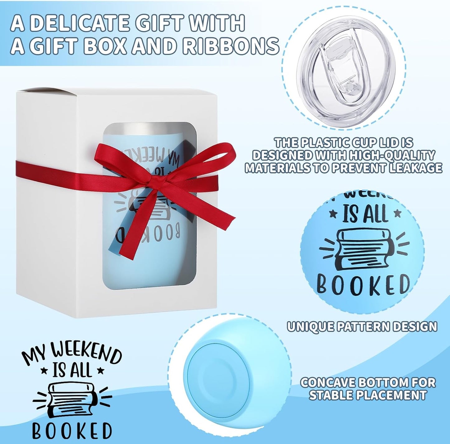 Sieral 12 Pcs Book Club Gift Valentine's Day Gift for Book Lovers Reading Cups Bulk 12 oz Double Wall Vacuum Insulated Literature Bookish Librarian Tumbler Mugs with Lid Translucent Box Red Ribbon
