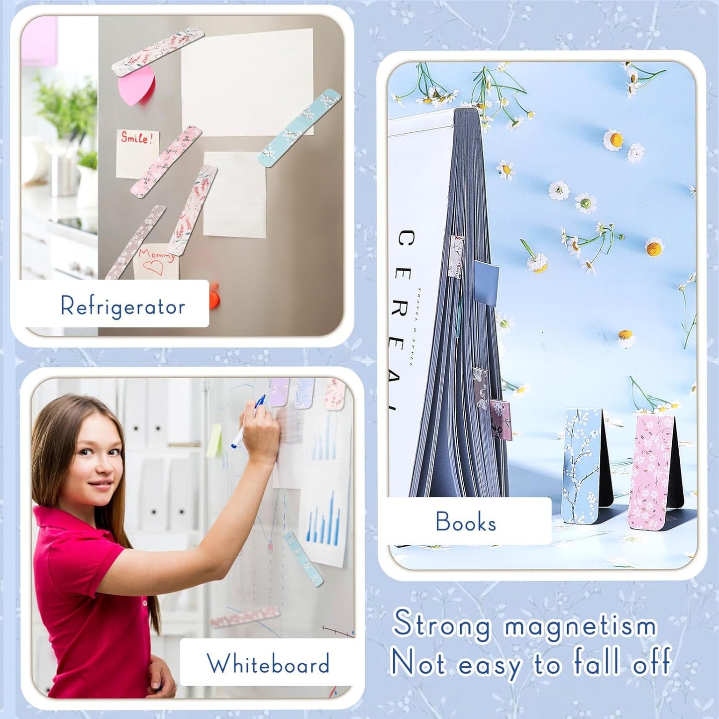 Dianelhall 24 Pcs Magnetic Bookmarks for Women Floral Book Markers Women's Day Gifts Flower Bookmark Assorted Book Magnets Page Markers Clip Bookmarks for Books Lovers Students Teachers Reading