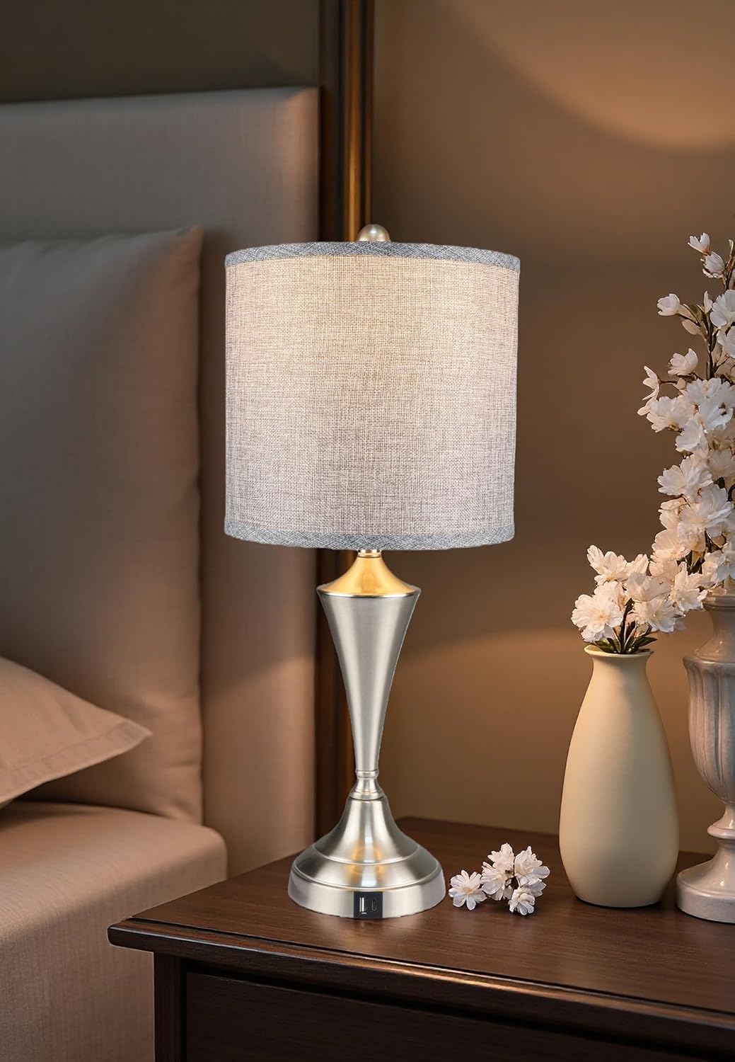 Set of 2 Metal Table lamp with Brushed Nickel Finish