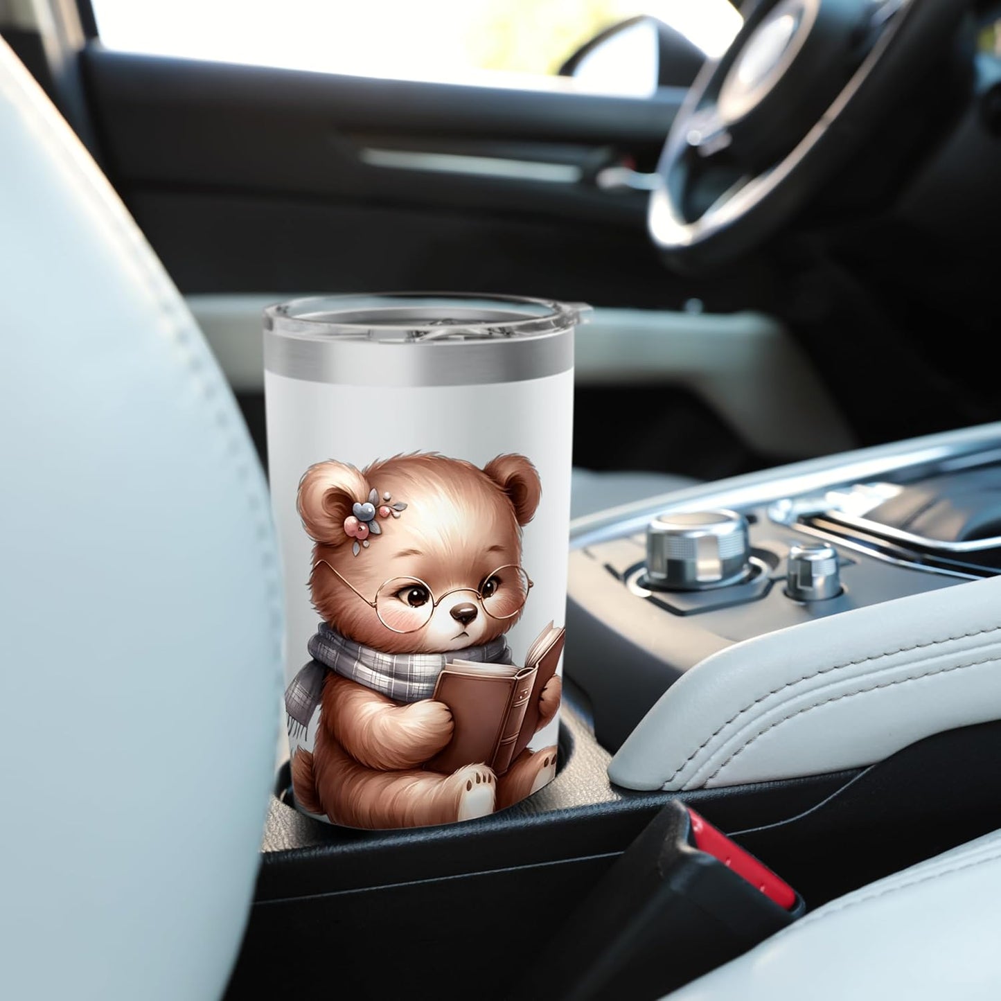 Adorable Bear Reading Book Cute Design Stainless Steel Insulated Tumbler