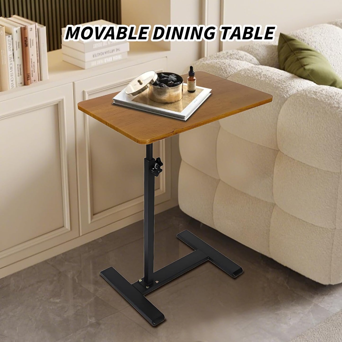 Simcat Adjustable Height Side Table TV Tray, 360°Swivel End Table, C Shaped Side Tables with Wheels for Living Room, Bedroom, Corners and Office (40 * 60cm, Wood Color)