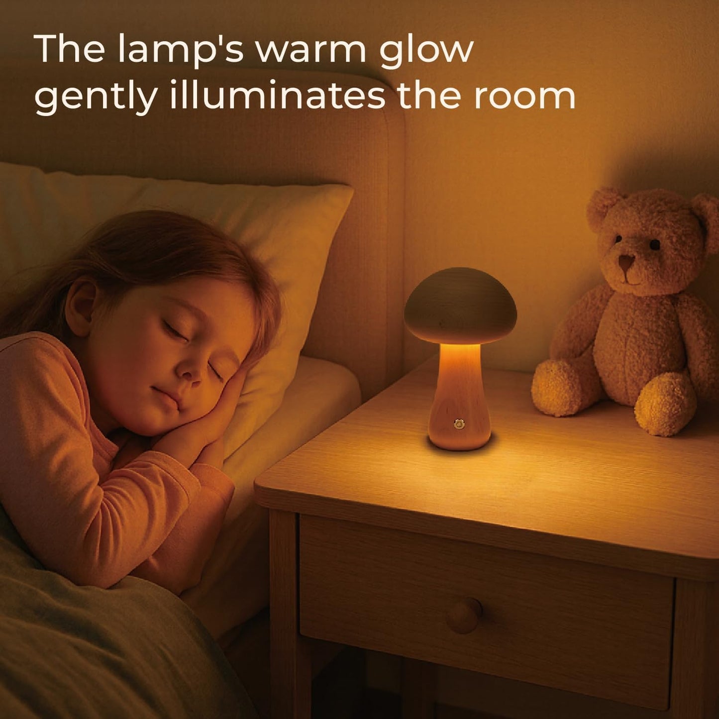 Mushroom Lamp, Rechargeable Touch Control Mushroom Night Light, Portable Dimmable Wooden Lamp for Kids Room, Bedroom, 6.3" H